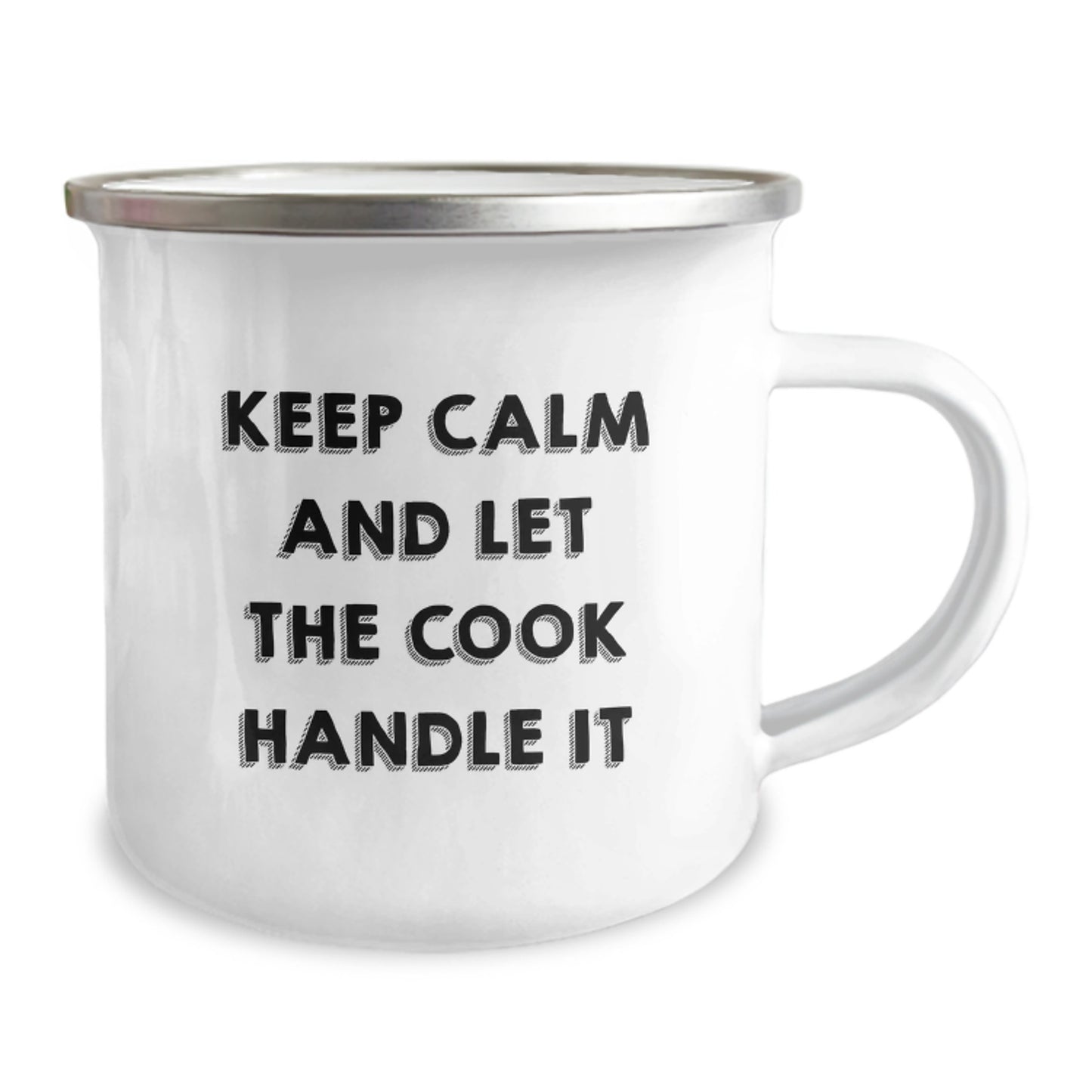 Funny Camping Mug Gifts from Friends for Birthday Cooks - Keep Calm and Let the Cook Handle It, 12 oz Stainless Steel with Enamel Finish - Image 2