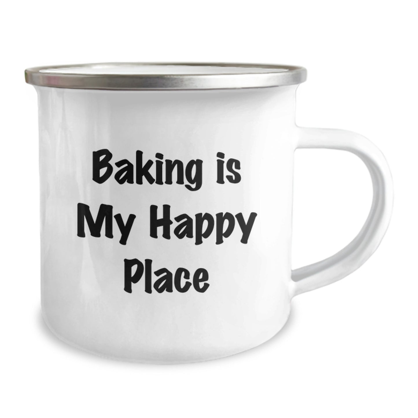 Funny Baking Gifts for Women from Men - Baking Is My Happy Place Camping Mug, 12 oz Stainless Steel Enamel Finish, Perfect Christmas Unique Gifts - Image 2