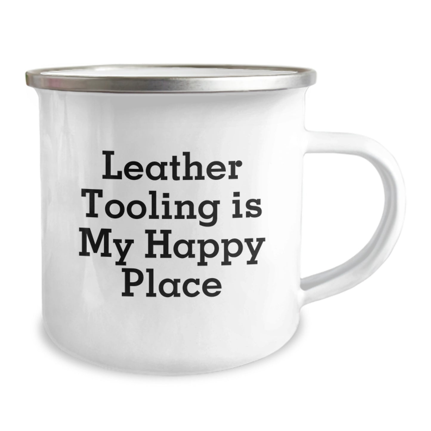 Leather Tooling Enthusiast Gifts from Men to Friends - 'Leather Tooling Is My Happy Place' Valentine's Unique Camping Mug - Image 2