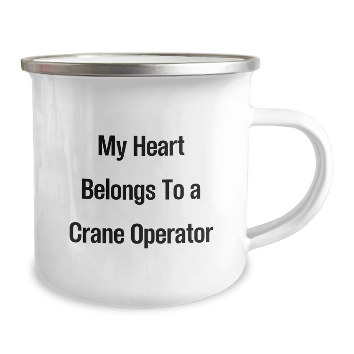 Funny Crane Operator Gifts from Men for Graduation, 'My Heart Belongs To A Crane Operator' Camping Mug, 12 oz Stainless Steel - Image 2