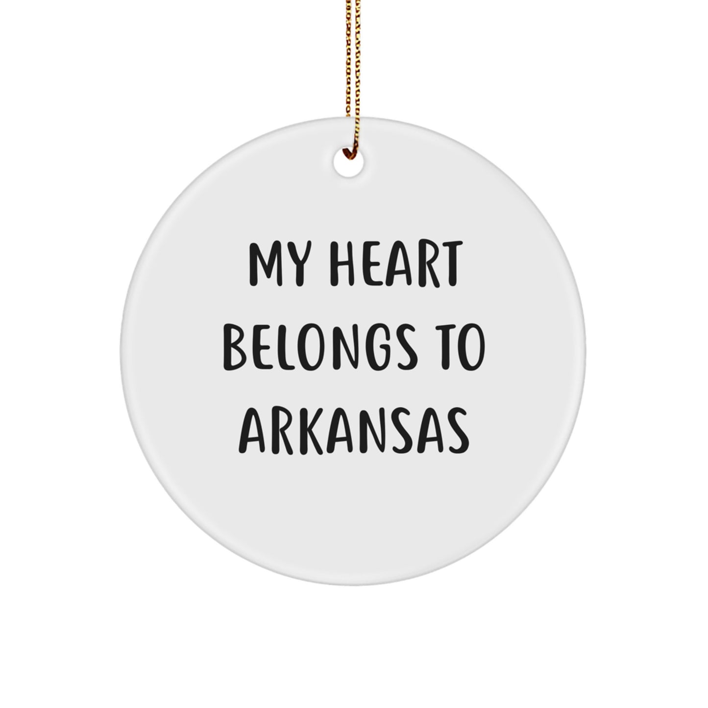 Arkansas Lovers' Heartfelt Gift, 'My Heart Belongs To Arkansas', Circle Ornament for Christmas, Gifts from Friends to Family - Image 1