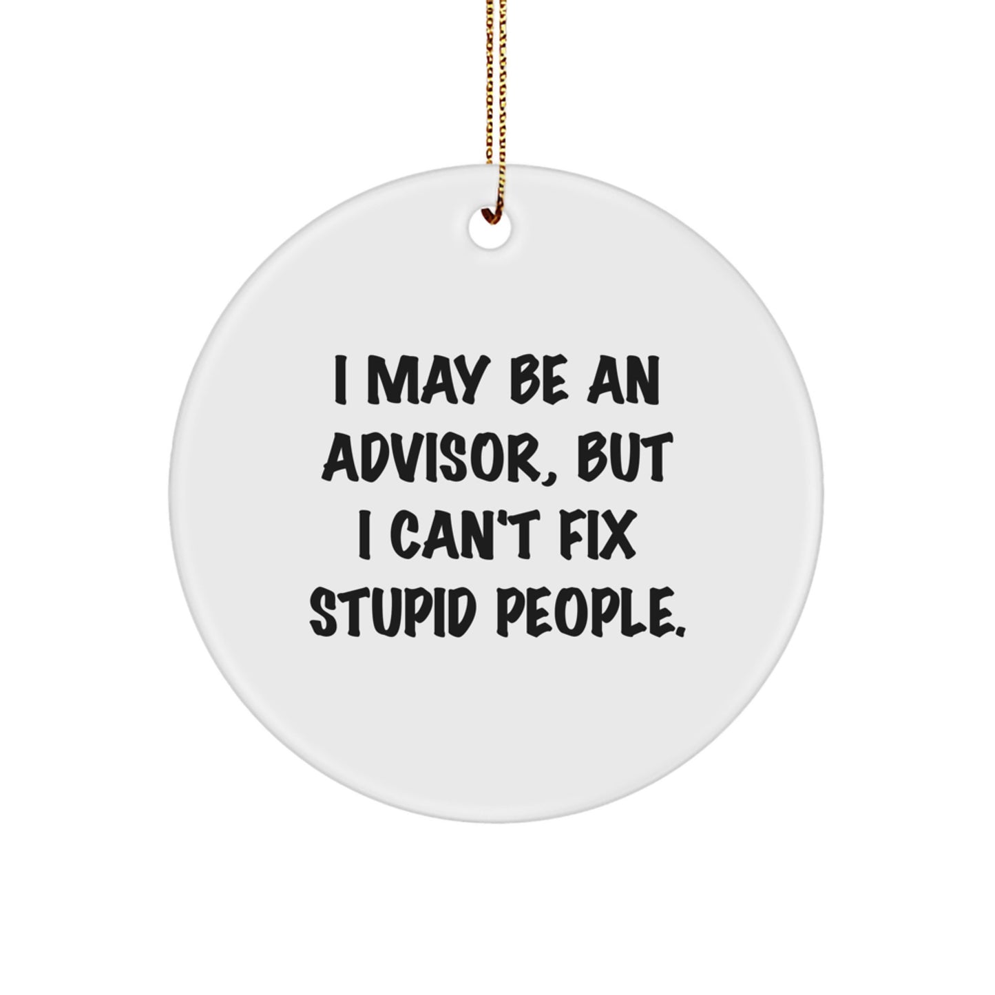 Funny Advisor Gifts from Friends, Christmas Unique Circle Ornament, Inspirational Quote for Advisor Men - 'I May Be An Advisor, But I Can't Fix Stupid People.' - Image 1