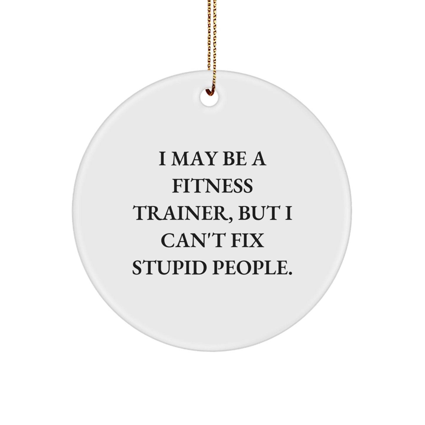 Fitness Trainer Gifts from Men - Funny Circle Ornament for Christmas Memorable Presents - 'I May Be A Fitness Trainer, But I Can't Fix Stupid People' Quote - Gifts for Fitness Trainers - Image 1