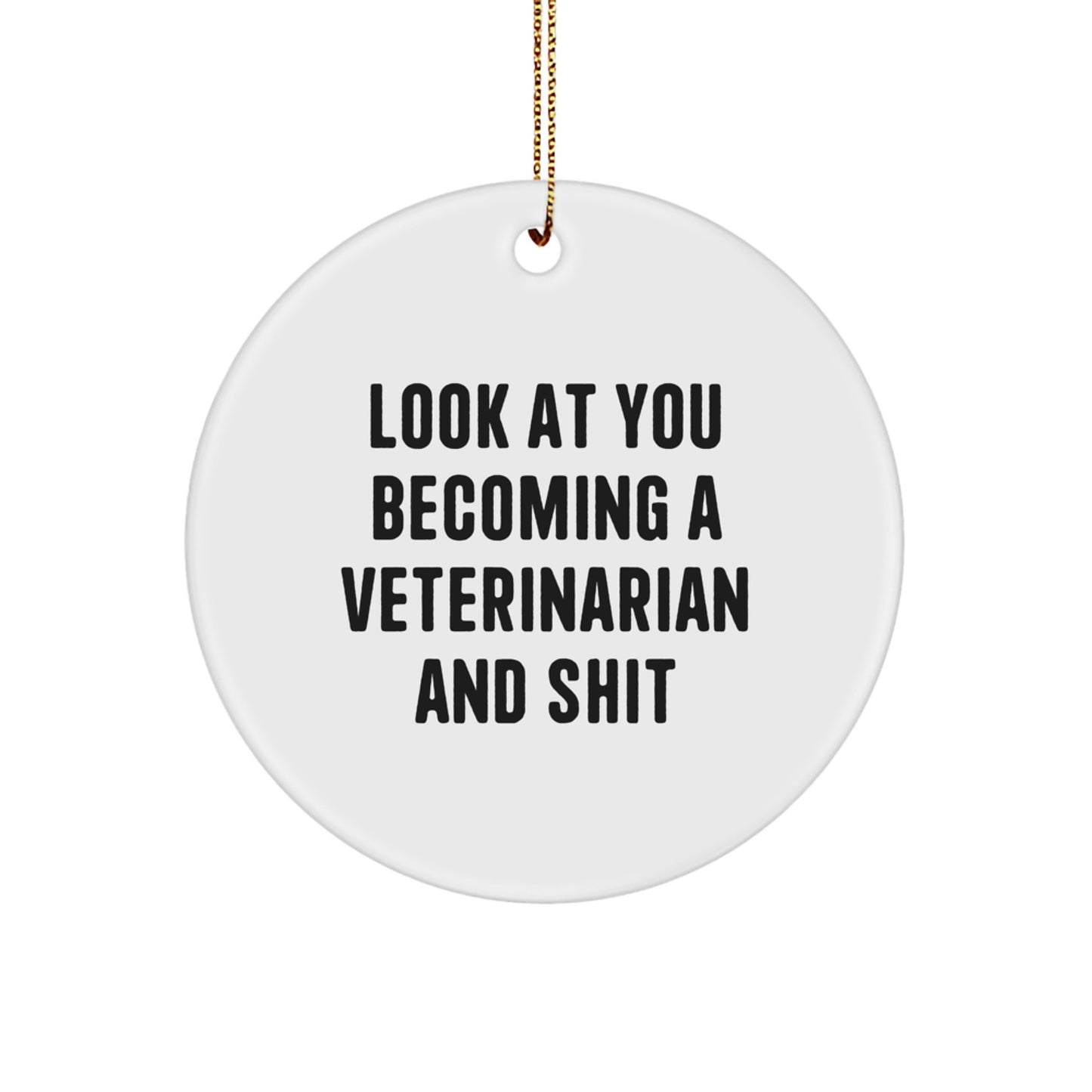Funny Veterinarian Gifts for Veterinarians, 'Look At You Becoming A Veterinarian And Shit' Circle Ornament for Christmas - Image 1