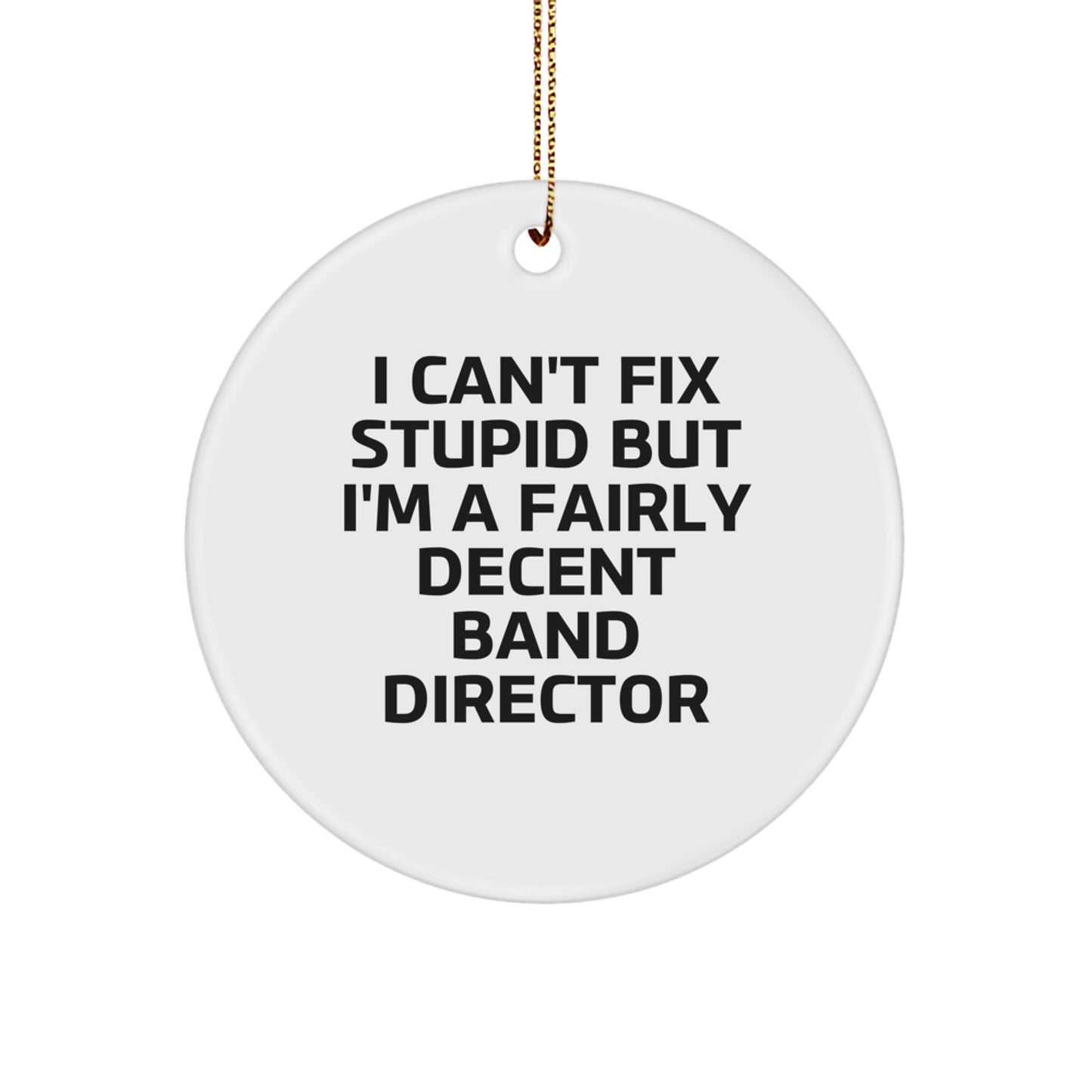 Funny Band Director Gifts - I Can't Fix Stupid But I'm A Fairly Decent Director Circle Ornament, Gifts from Family for Band Director at Christmas - Image 1