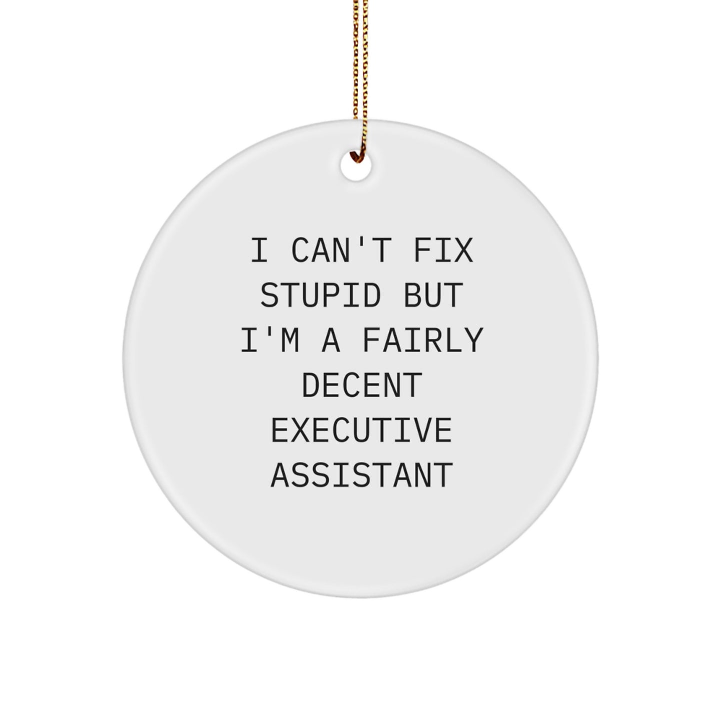 Funny Executive Assistant Gifts for Men Friends Christmas Unique Circle Ornament from Coworkers - I Can't Fix Stupid But I'm A Fairly Decent - Image 1