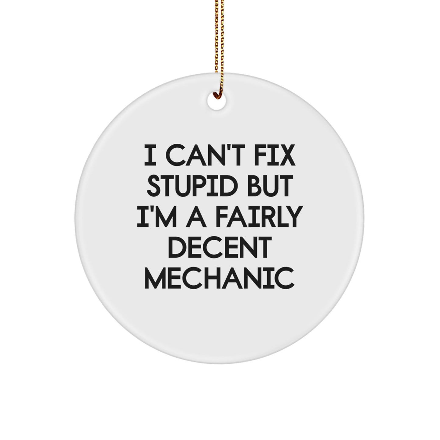 Mechanic Gifts from Men, Funny Circle Ornament for Mechanic, I Can't Fix Stupid But I'm A Fairly Decent Mechanic, Christmas Unique Gifts - Image 1