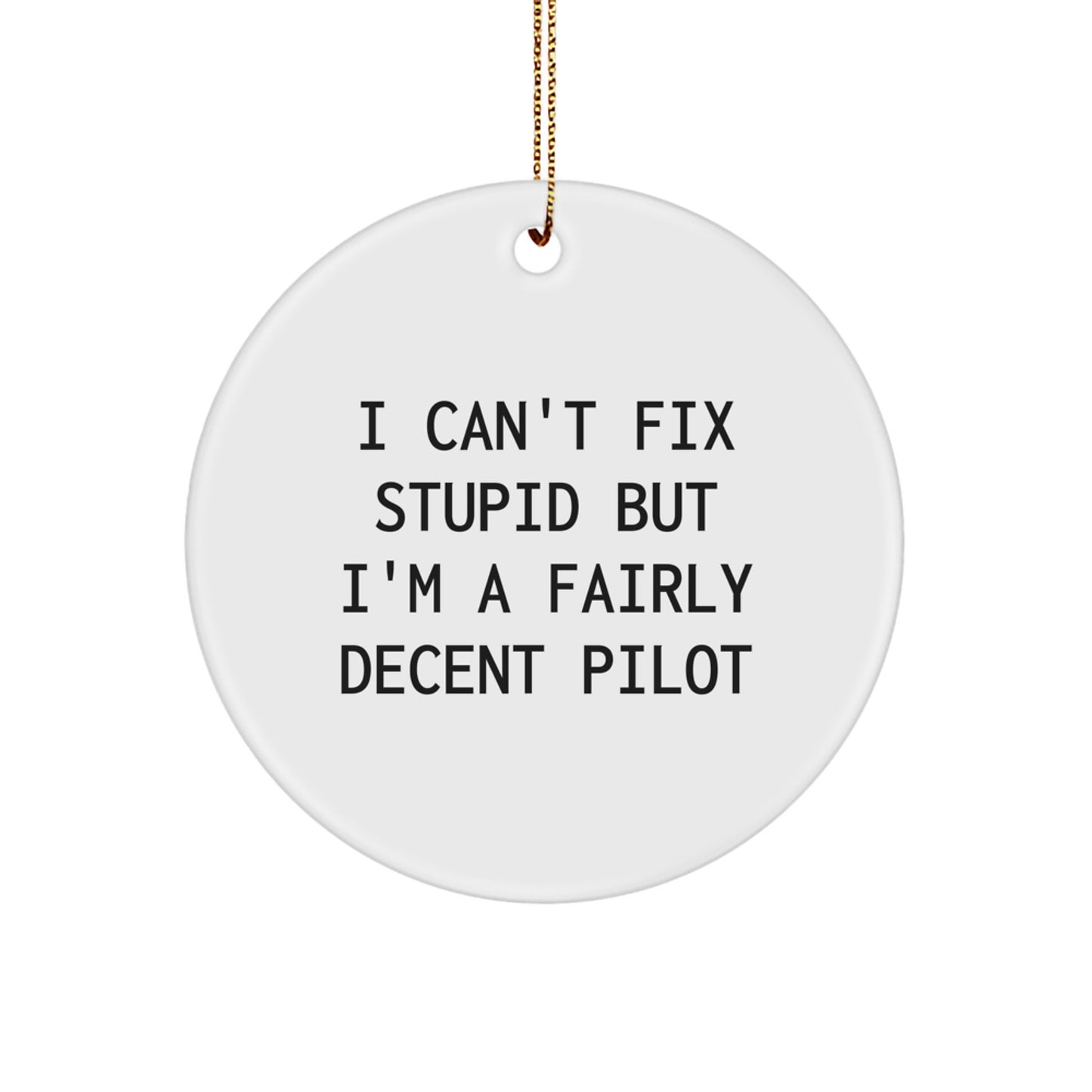 Pilot Gifts from Friends - Funny Christmas Circle Ornament, I Can't Fix Stupid But I'm A Fairly Decent Pilot, Unique Pilot Ornament for Men or Women, Gifts for Pilot Enthusiasts - Image 1