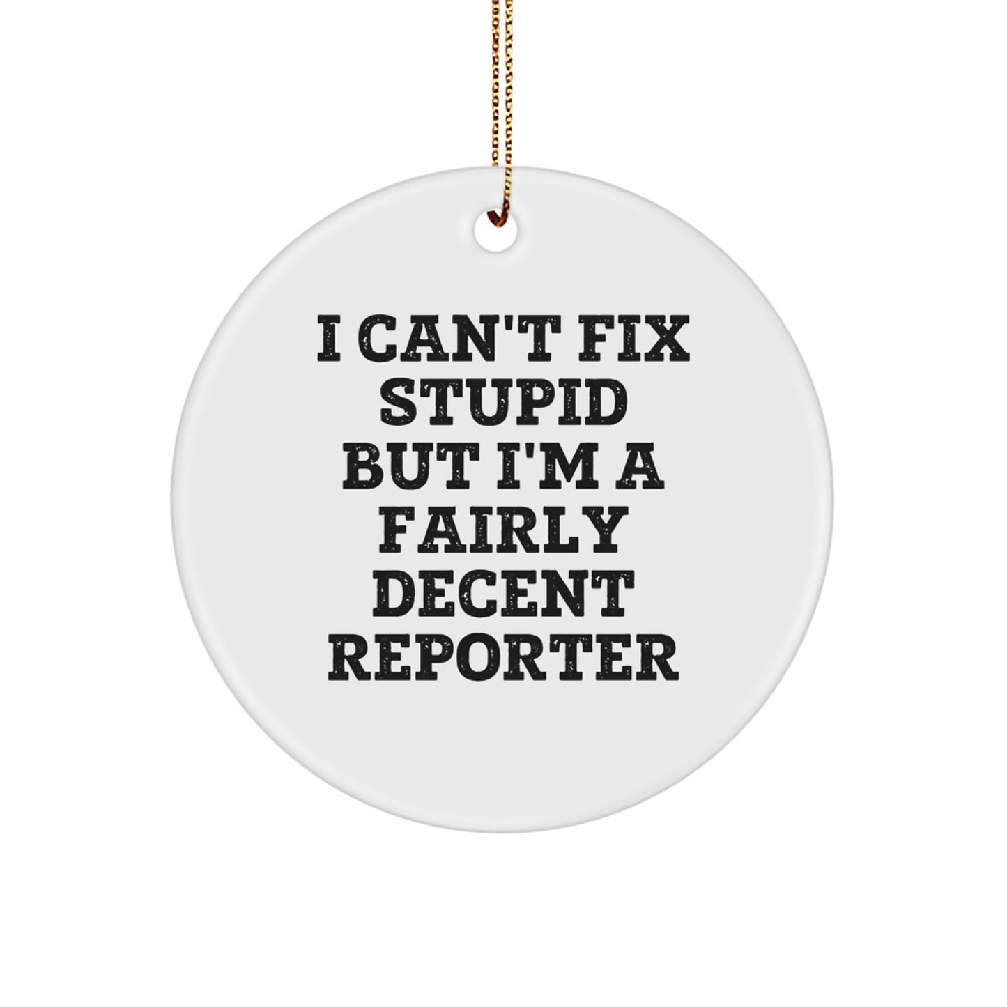 Reporter Humor Gifts for Men from Friends - Funny Circle Ornament, I Can't Fix Stupid But I'm A Fairly Decent Reporter, Christmas Unique Gifts - Image 1