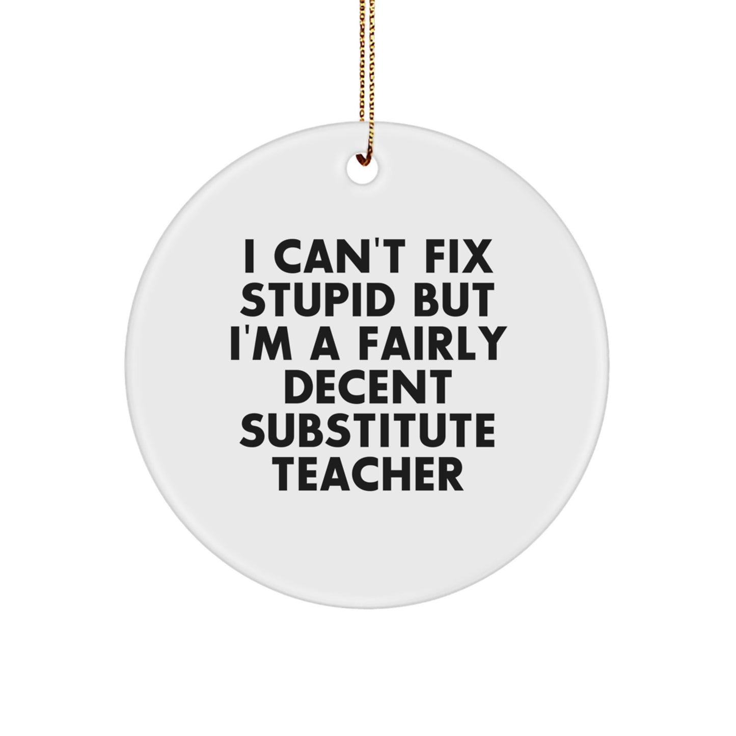 Funny Substitute Teacher Gifts for Christmas - 'I Can't Fix Stupid But...' Circle Ornament from Friends - Image 1