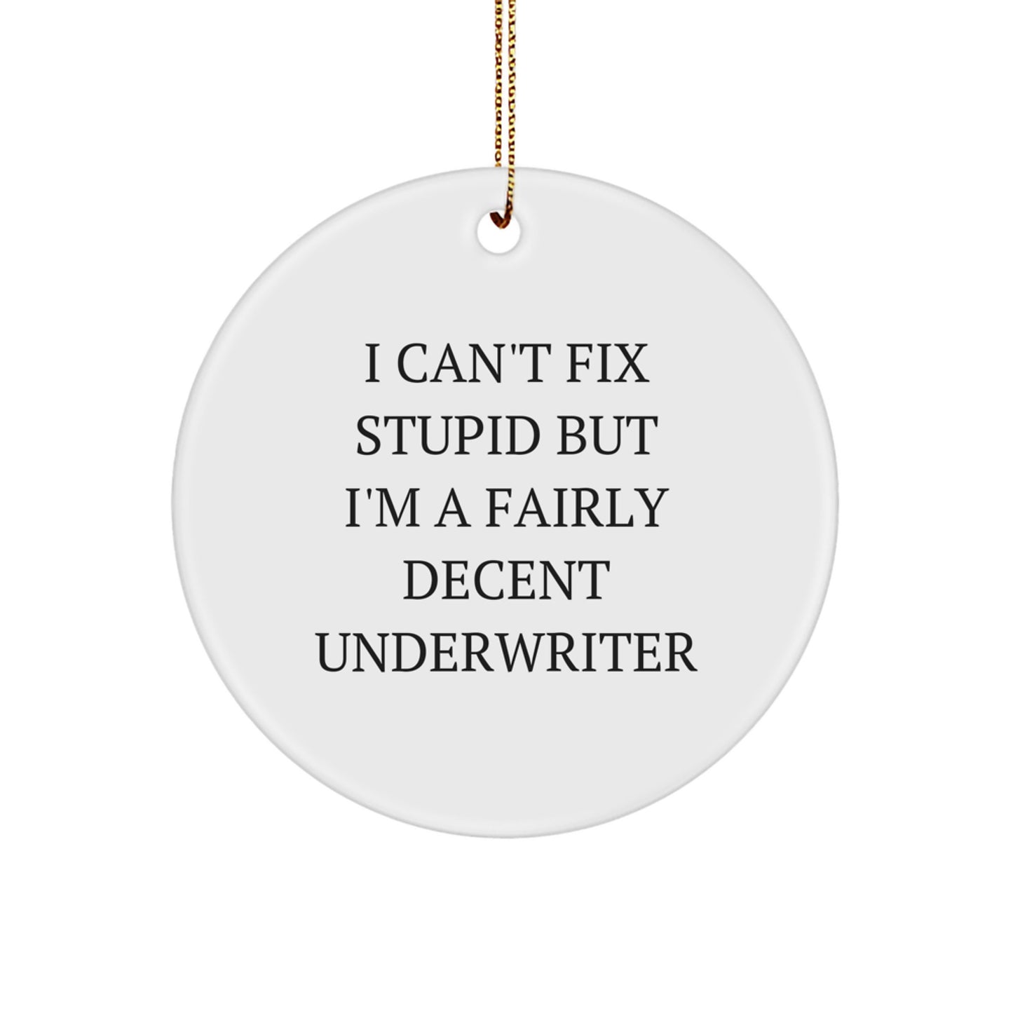 Funny Underwriter Circle Ornament, 'I Can't Fix Stupid' Gift for Male or Female Friends, Coworkers, or Family Members, Christmas Unique Gifts from Men, Women, or Family - Image 1