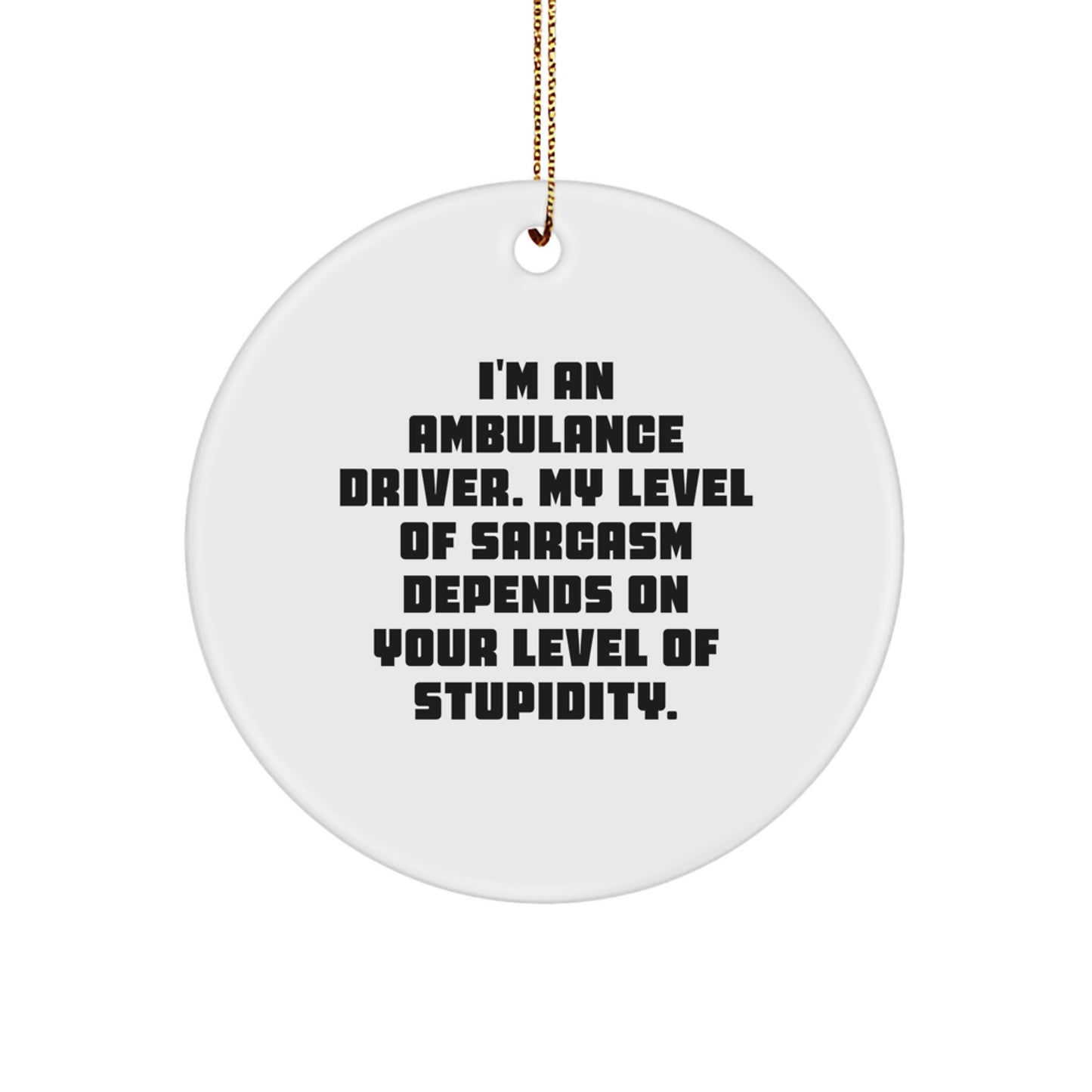 Funny Ambulance Driver Gifts for Men - Sarcasm Level Ornament, Christmas Unique Gifts from Friends and Family, Ambulance Driver Circle Ornament with Humorous Quote - Image 1