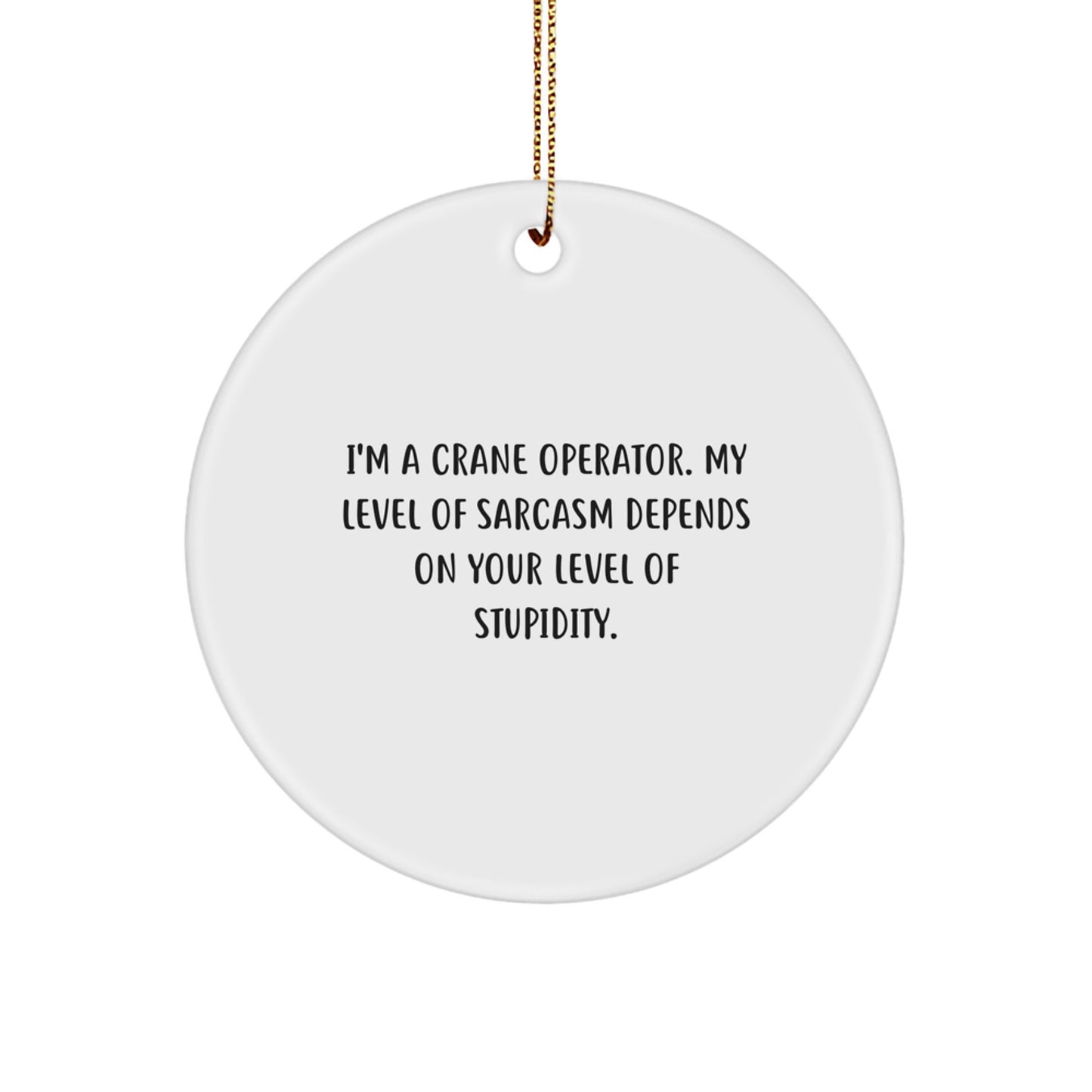 Funny Crane Operator Gifts for Men - 'I'm A Crane Operator. My Level Of Sarcasm Depends On Your Level Of Stupidity.' Circle Ornament from Friends, Perfect Christmas Unique Gifts - Image 1