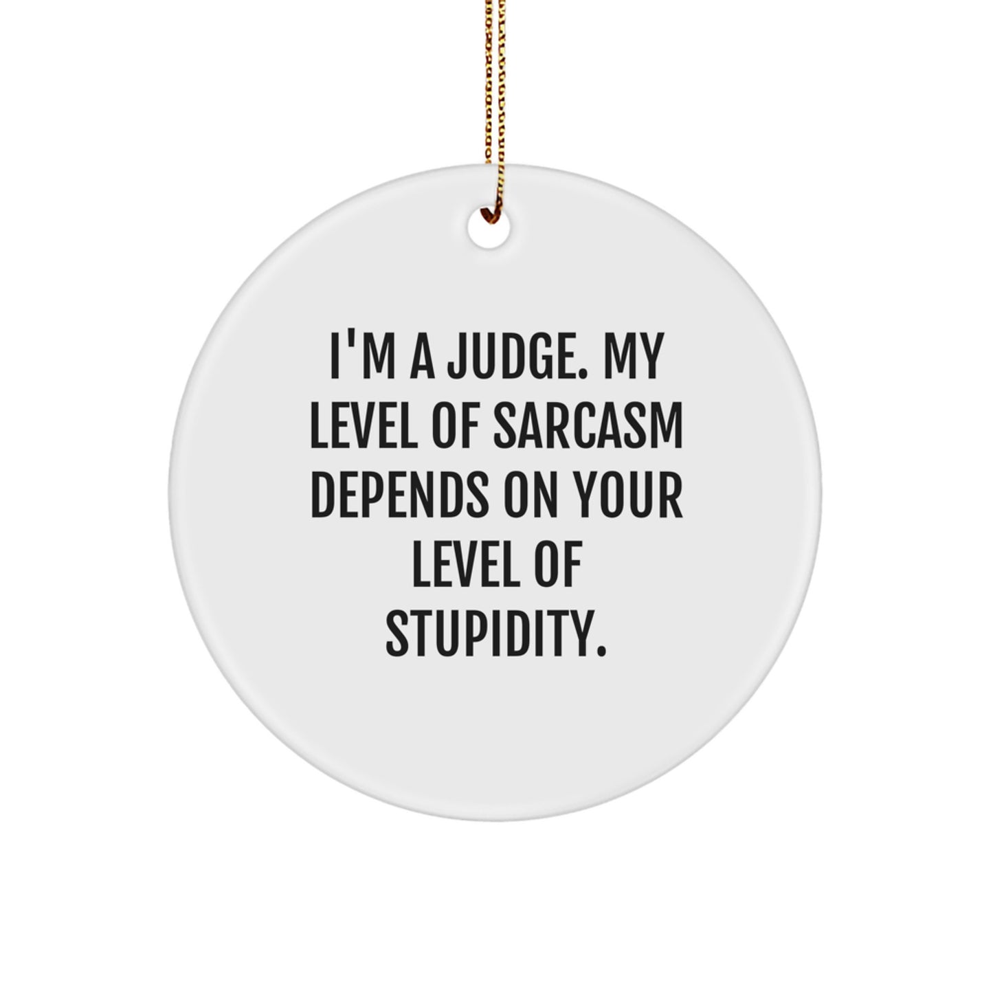 Funny Judge Gifts for Men - 'I'm A Judge, My Level Of Sarcasm Depends On Your Level Of Stupidity.' Quote Circle Ornament for Christmas Unique Gifts from Friends or Family - Image 1