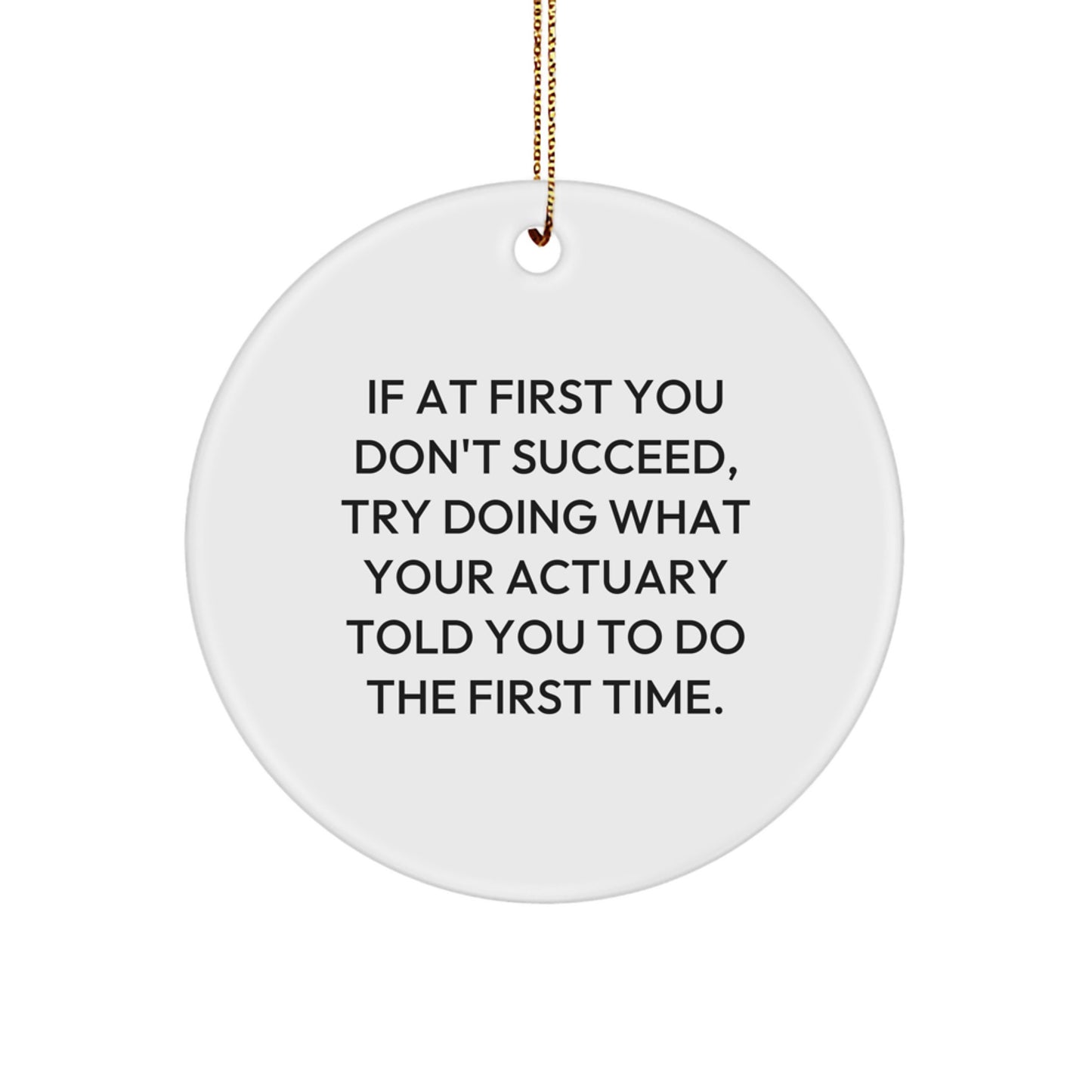 Funny Actuary Gifts from Men to Actuary Friends - Christmas Unique Circle Ornament, 'If At First You Don't Succeed, Try Doing What Your Actuary Told You To Do The First Time.' - Image 1