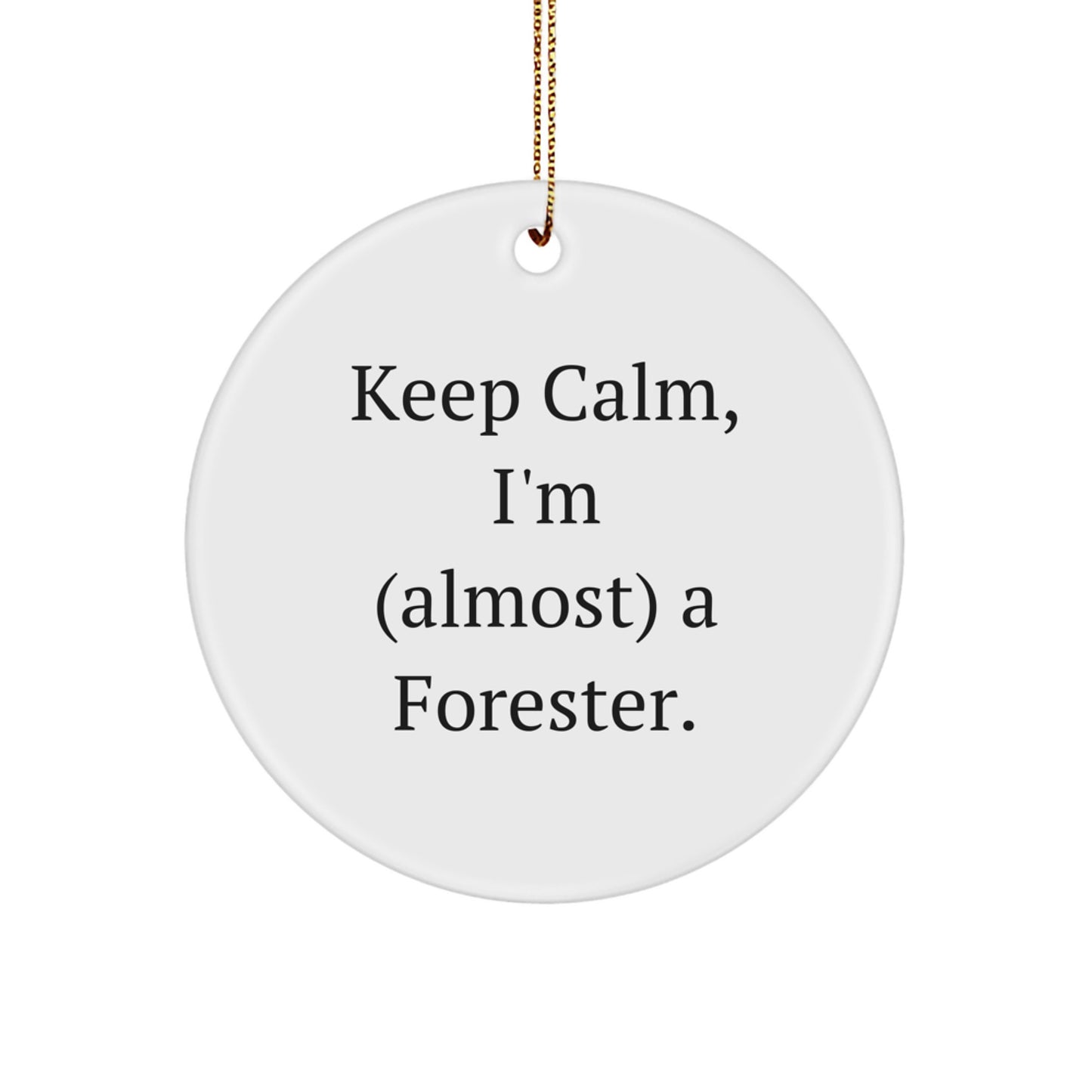 Funny Forester Gifts for Men - 'Keep Calm, I'm (almost) A Forester.' Circle Ornament for Christmas, Gifts from Men to Forester - Image 1