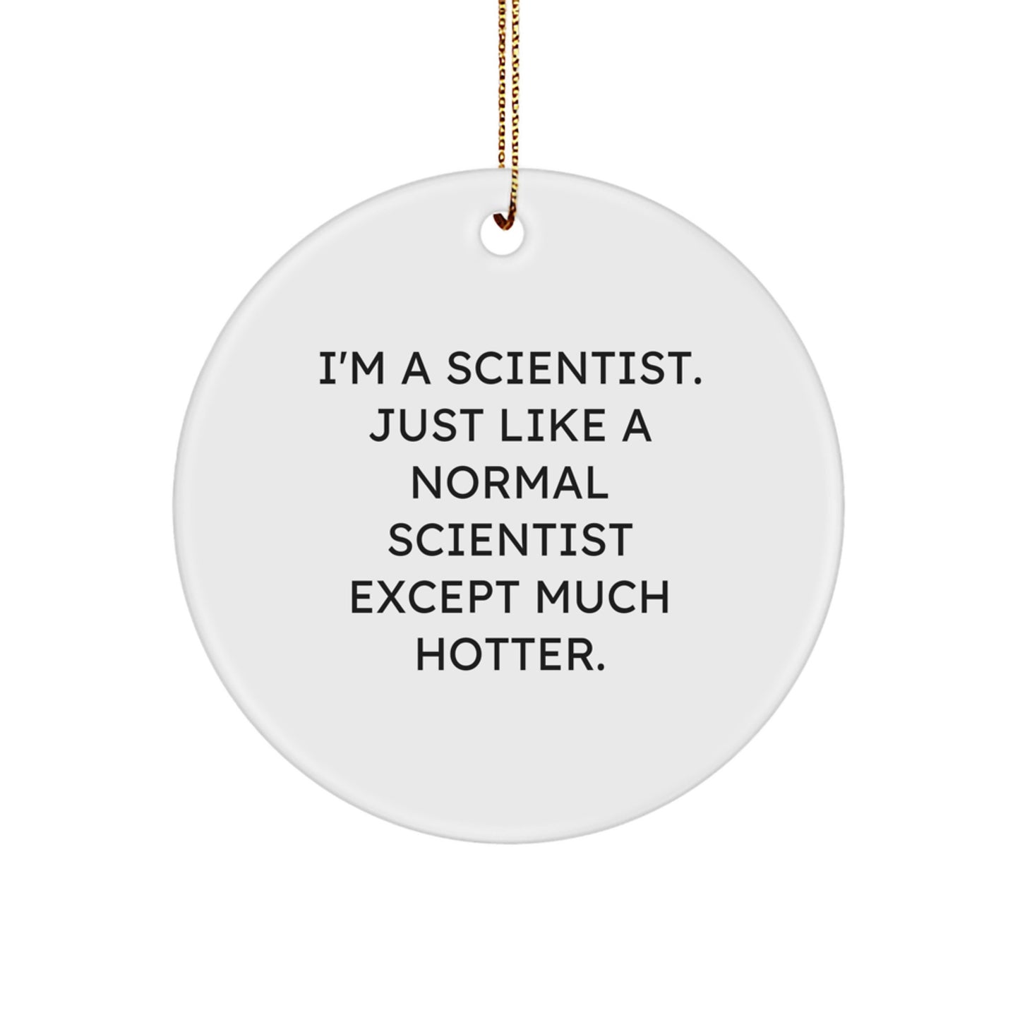 Funny Scientist Gifts for Christmas, Scientist Circle Ornament, 'I'm A Scientist. Just Like A Normal Scientist Except Much Hotter.', Unique Gifts from Friends to Men, Women, or Family - Image 1