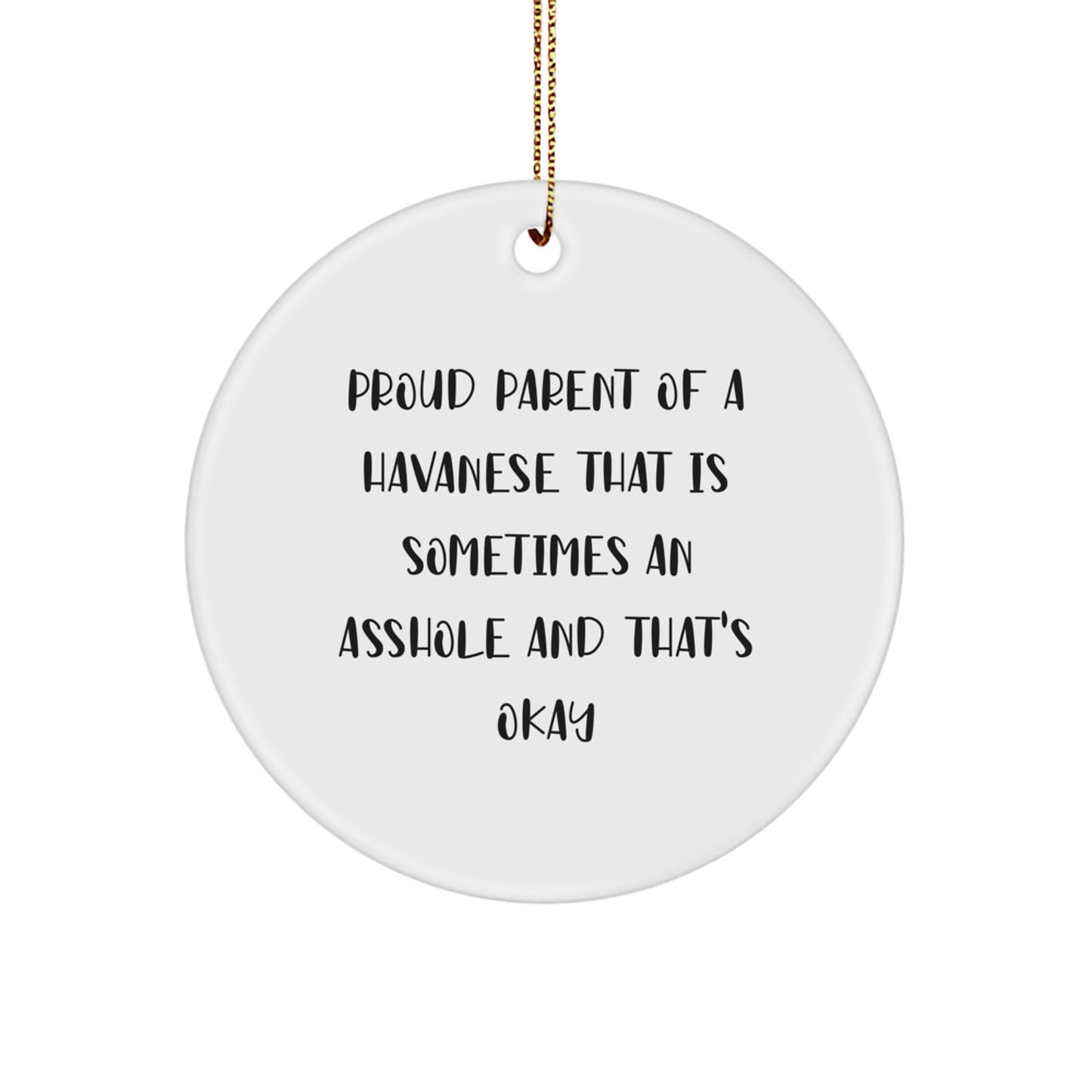 Havanese Dog Lover Gifts from Friends, Unique Christmas Ornaments for Proud Parents - Proud Parent of a Havanese That's Sometimes an Asshole and That's Okay - Image 1
