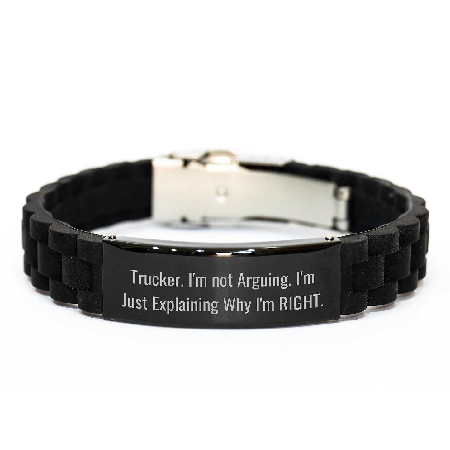 Trucker Humor Quote Gifts for Men from Friends, Glide lock Clasp Adjustable Black Silicone Stainless Steel Bracelet, Graduation Unique Gifts - Image 1