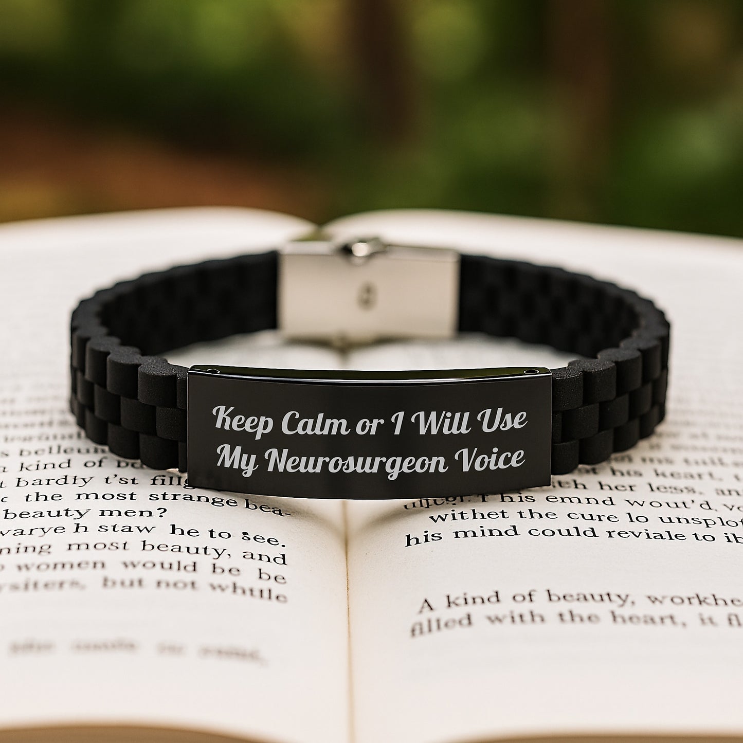 Funny Neurosurgeon Gifts for Men - Keep Calm Or I Will Use My Neurosurgeon Voice Glide lock Clasp Bracelet for Graduation, Gifts from Men to Neurosurgeon, Adjustable Silicone and Stainless Steel - Image 2