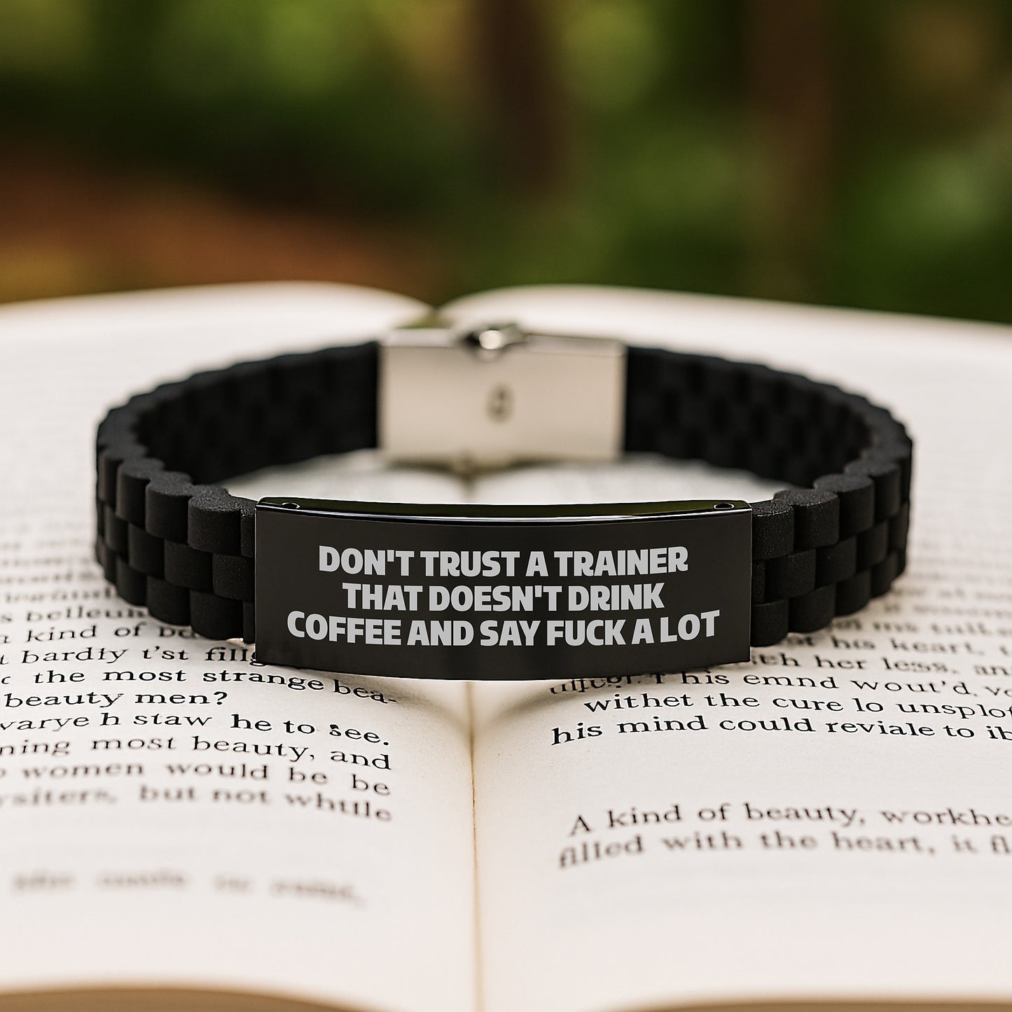 Funny Trainer Gifts - Don't Trust A Trainer That Doesn't Drink Coffee And Say 'F--k A Lot' - Glide lock Clasp Bracelet for Men Women Friends Coworkers Family - Unique Graduation Wishes - Image 2