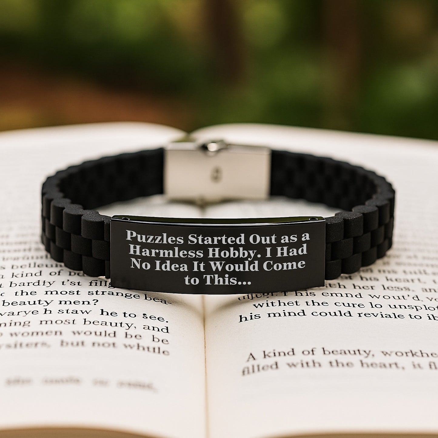 Puzzles Started Out As A Harmless Hobby. Funny Quote for Puzzles Enthusiasts Gifts from Friends on Birthday - Glide lock Clasp Bracelet for Men and Women - Image 2