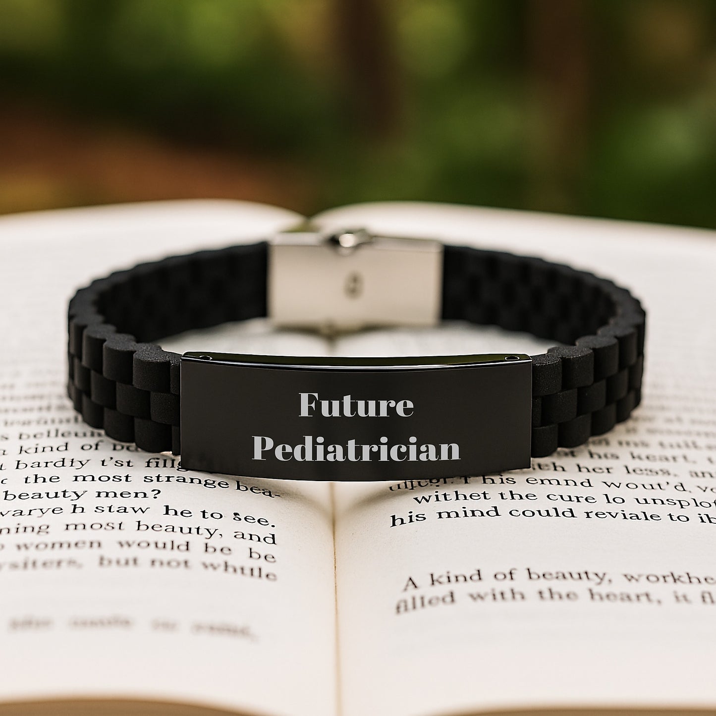 Funny Future Pediatrician Birthday Unique Gift from Friends to Pediatrician - Glide lock Clasp Black Stainless Steel Silicone Adjustable Necklace - Image 2