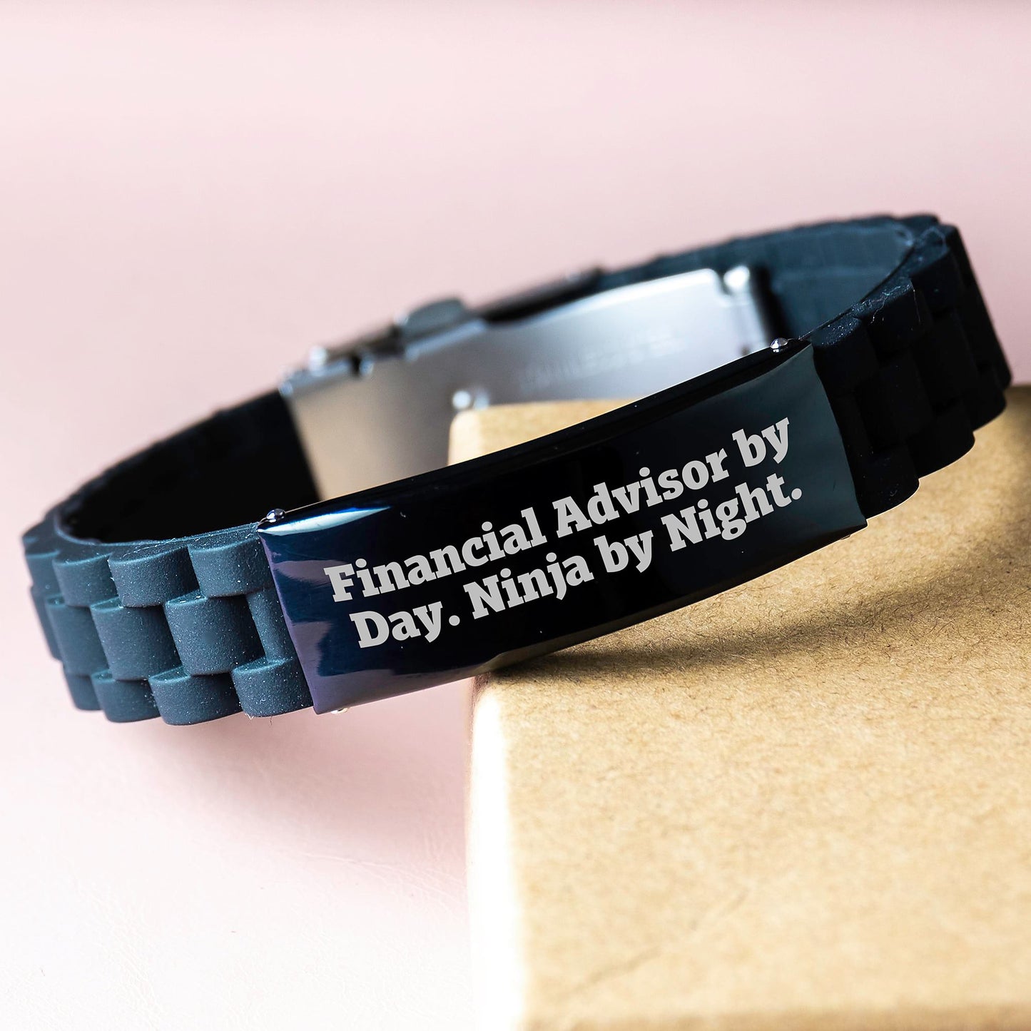 Financial Advisor Gifts from Friends, Financial Advisor By Day. Ninja By Night., Glide lock Clasp Black Stainless Steel Silicone Adjustable Graduation Unique Gifts for Men, Women, Family - Image 3