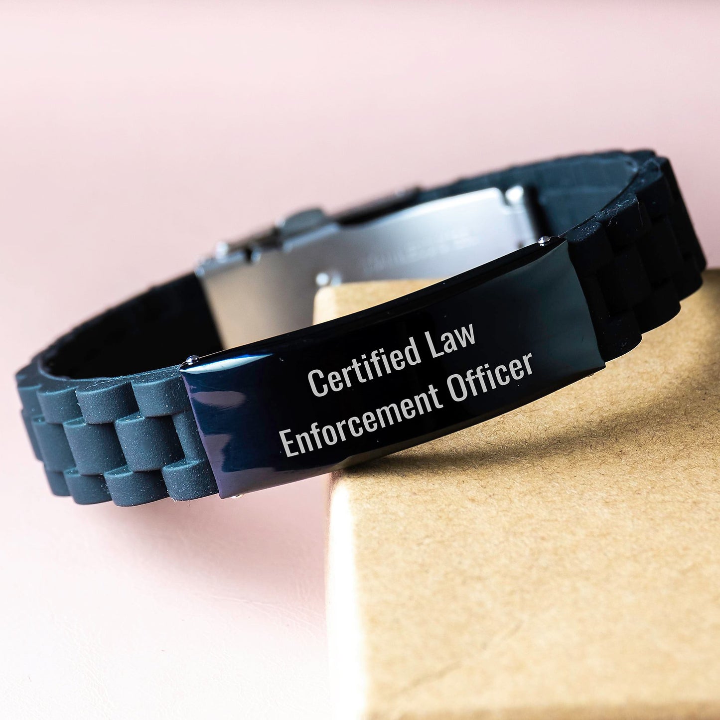 Law Enforcement Officer Funny Gift, 'Certified' Quote Glide lock Clasp Birthday Jewelry for Men and Women, Adjustable Black Stainless Steel Silicone, Gifts from Friends to Law Enforcement Officers - Image 3