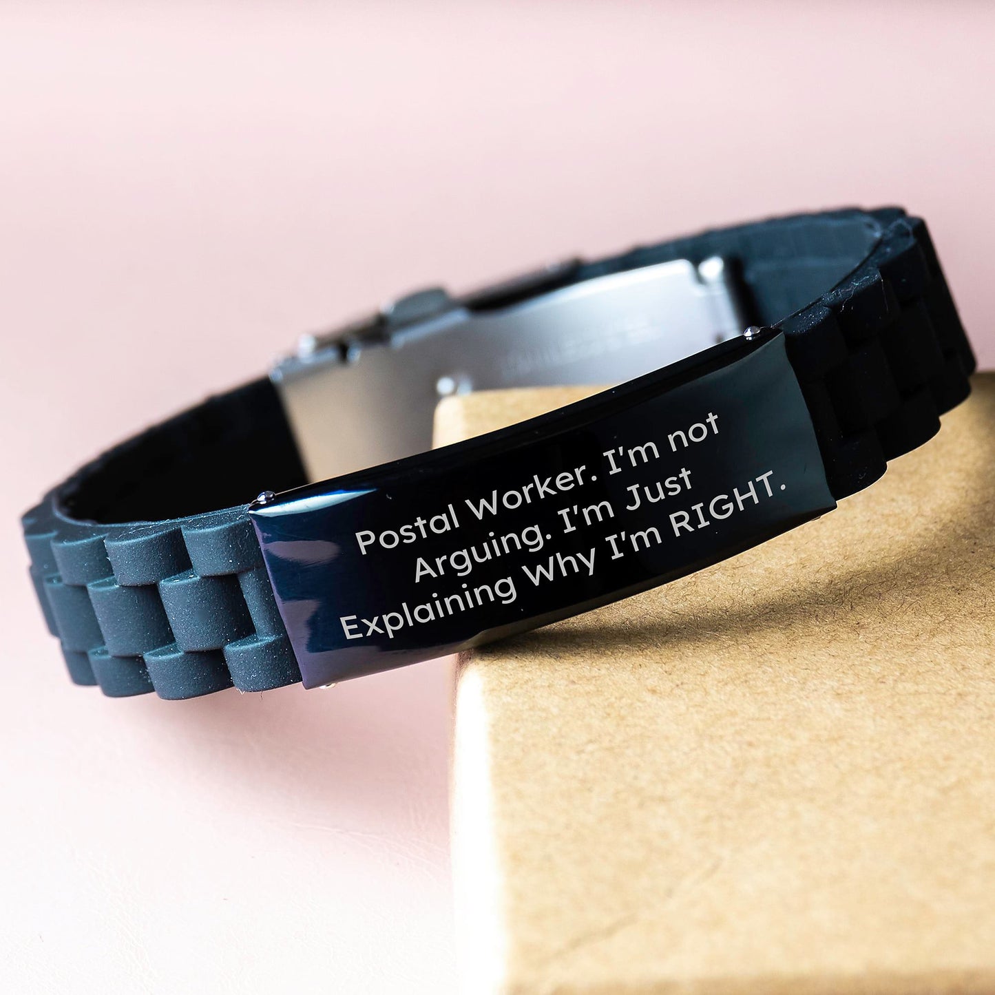 Funny Postal Worker Gifts, 'I'm Not Arguing. I'm Just Explaining Why I'm Right.' Glide lock Clasp Black Stainless Steel Silicone Adjustable Graduation Unique Gifts from Friends - Image 3