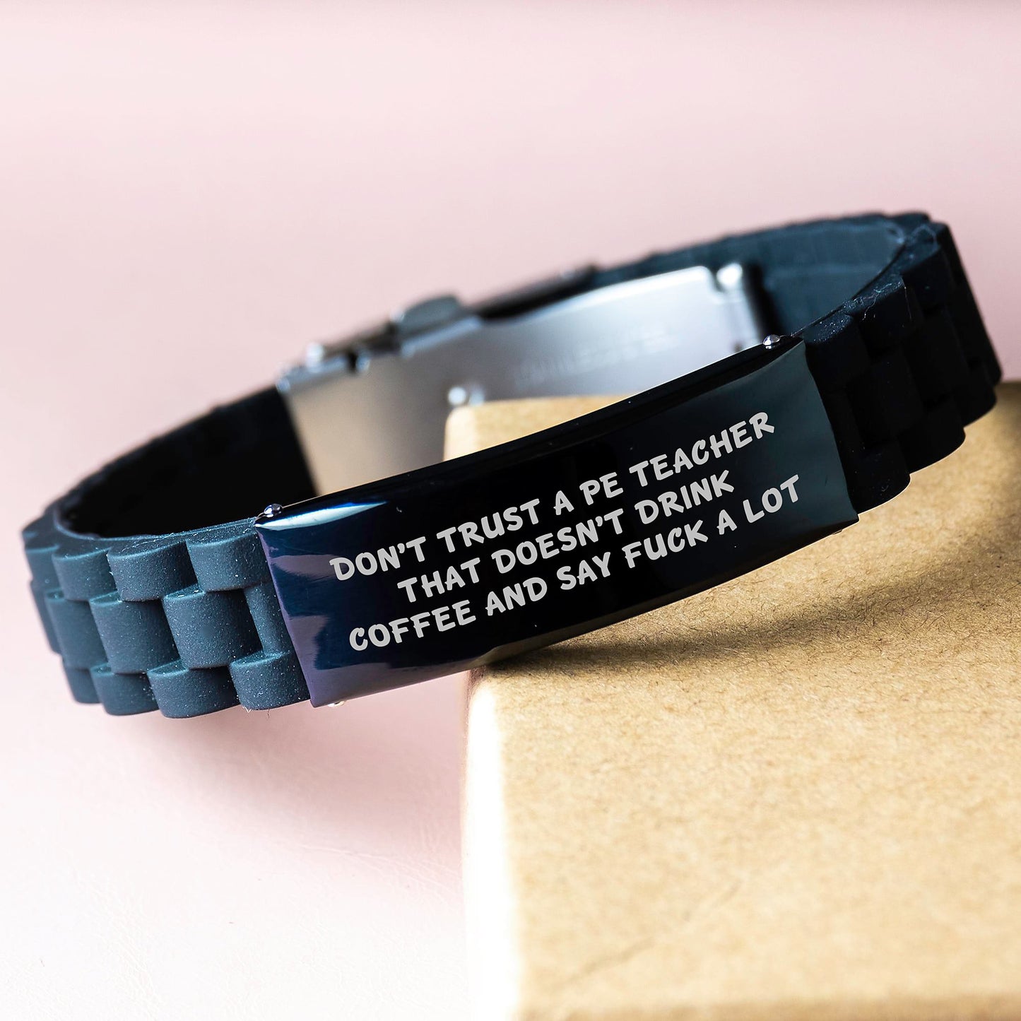 Funny PE Teacher Gifts for Men, 'Don't Trust A Pe Teacher That Doesn't Drink Coffee And Say F--k A Lot' Glide lock Clasp Bracelet, Graduation Unique Gifts from Mom, Dad, Friends, Coworkers - Image 3