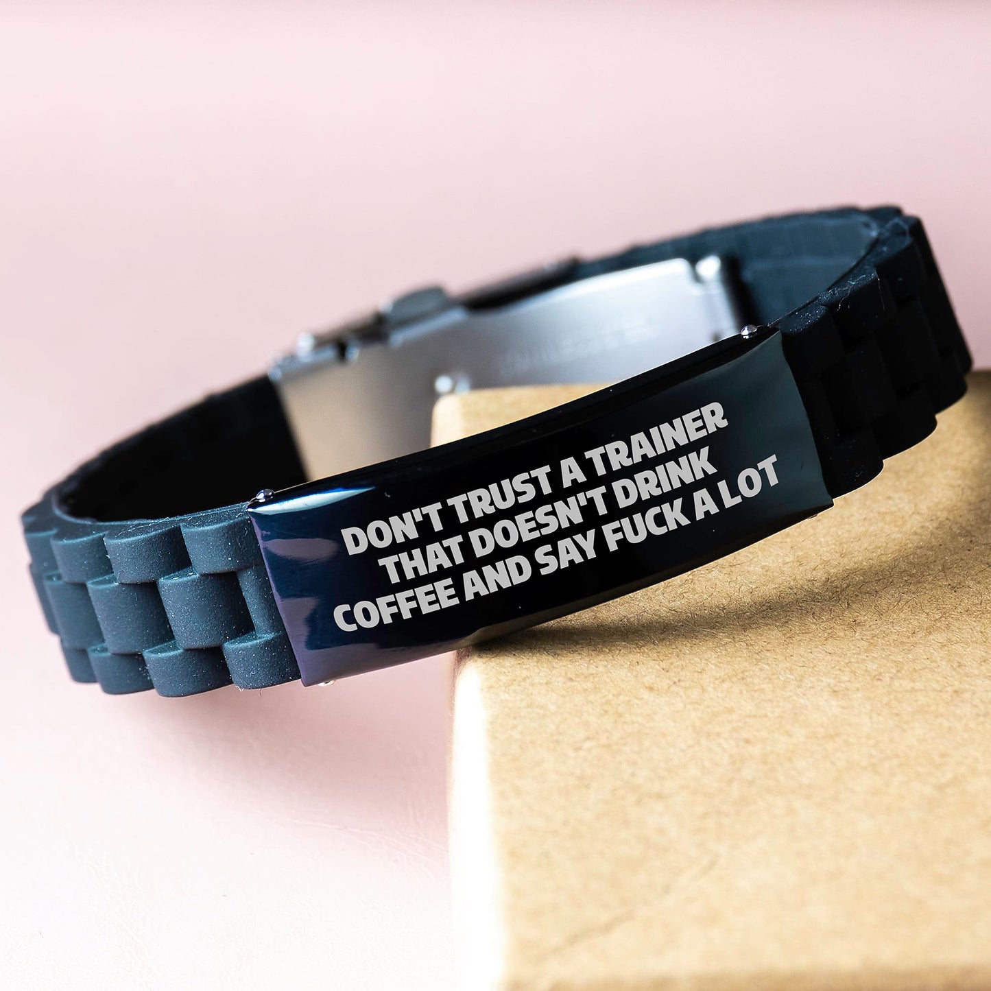 Funny Trainer Gifts - Don't Trust A Trainer That Doesn't Drink Coffee And Say 'F--k A Lot' - Glide lock Clasp Bracelet for Men Women Friends Coworkers Family - Unique Graduation Wishes - Image 3