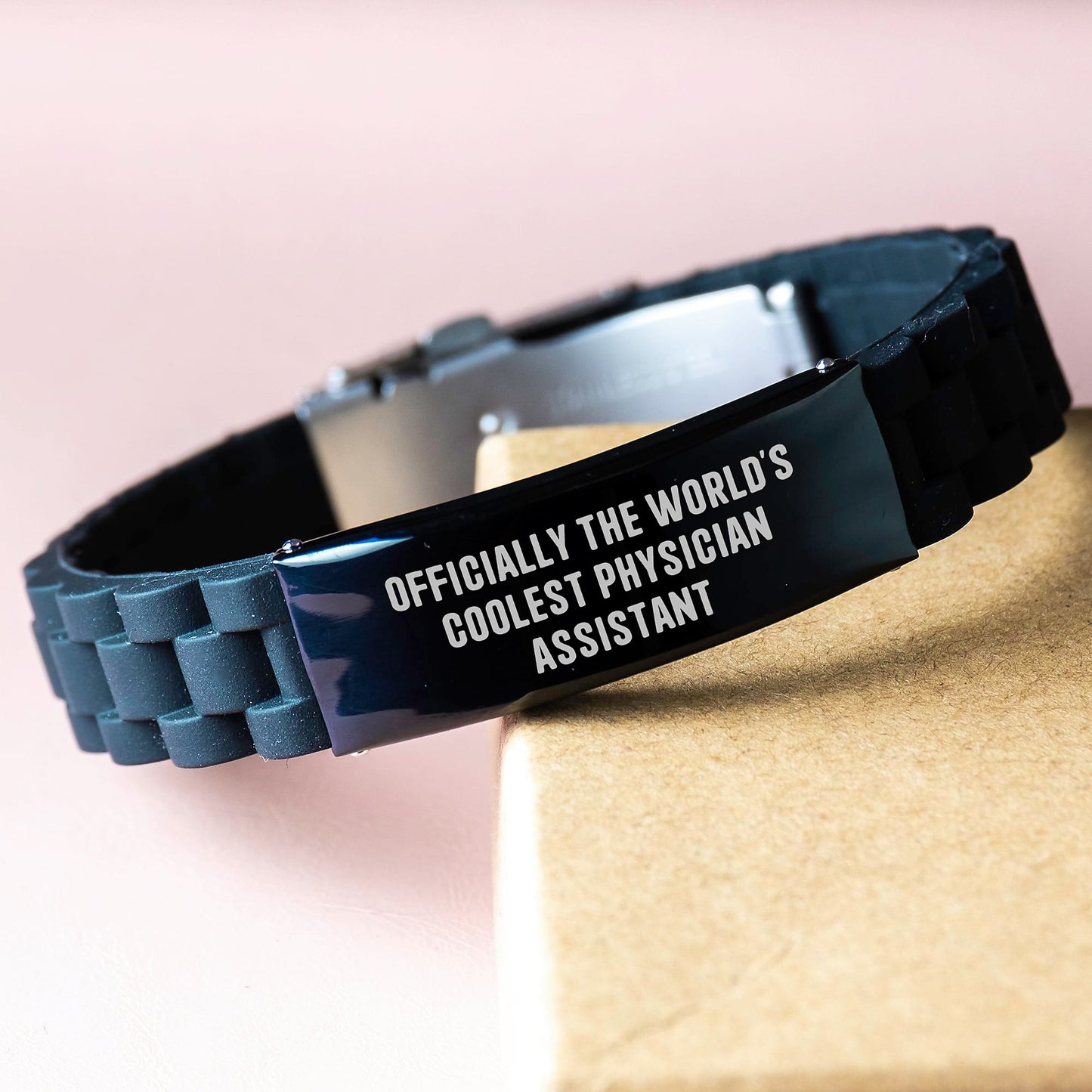 Physician Assistant Gifts from Men, Funny Inspirational Quote, Glide lock Clasp Adjustable Black Stainless Steel Silicone Graduation Unique Gifts for Women Physician Assistants - Image 3