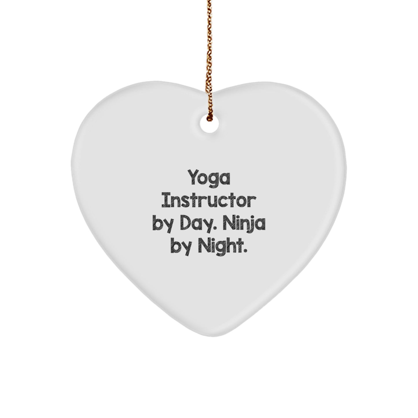Funny Yoga Instructor Gifts from Men for Yoga Instructor By Day. Ninja By Night. Heart Ornament, Funny Heart Ornament Gifts for Yoga Instructors at Christmas, Heart Shaped - Image 1