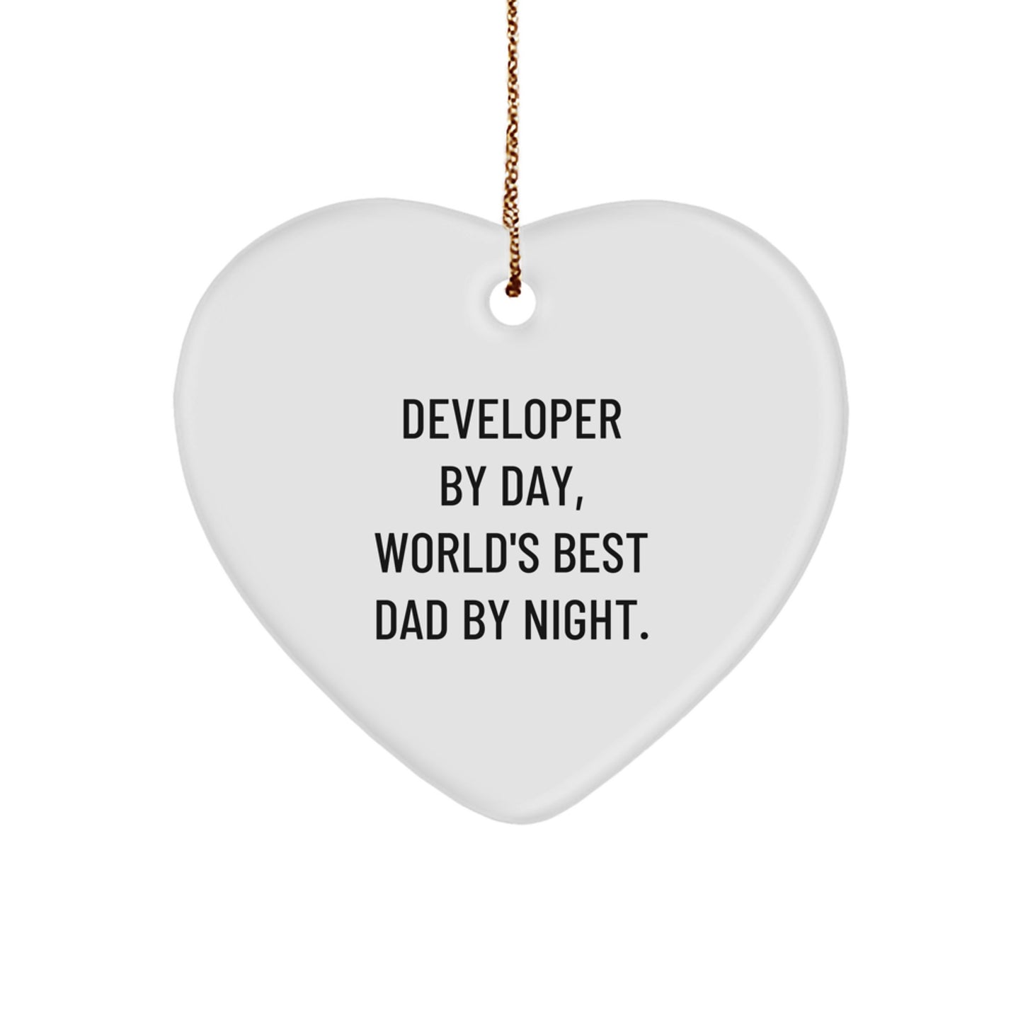 Funny Developer Gifts for Men, Christmas Unique Heart Ornament with Quote - Developer By Day, World's Best Dad By Night. - Image 1