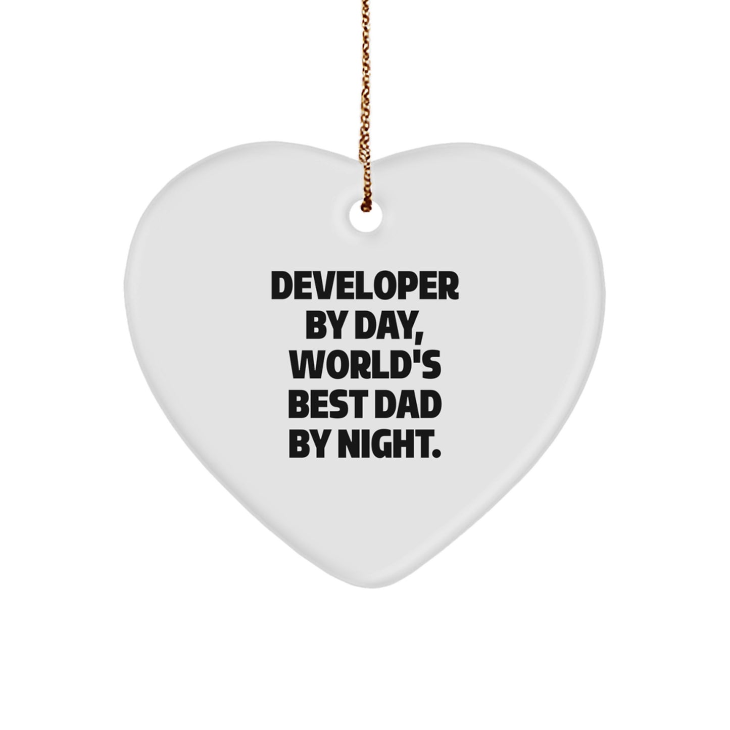 Developer Gifts Unique Heart Ornament Funny Quote by Developer By Day, World's Best Dad By Night - Gifts from Family for Developer Men - Image 1