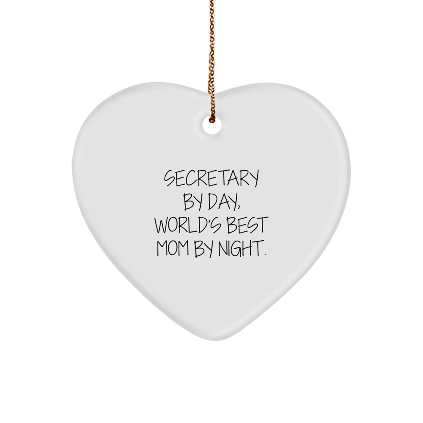 Secretary's Heartfelt Gift, 'Secretary By Day, World's Best Mom By Night.', Heart Ornament, Gifts from Family, for Secretary, Unique Christmas Unique Gifts - Image 1