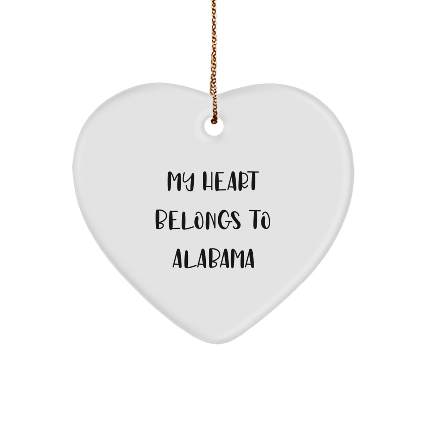 My Heart Belongs To Alabama Heart Ornament, Funny Quote Gift for Alabama Friends, Christmas Unique Gifts from Friends to Family - Image 1
