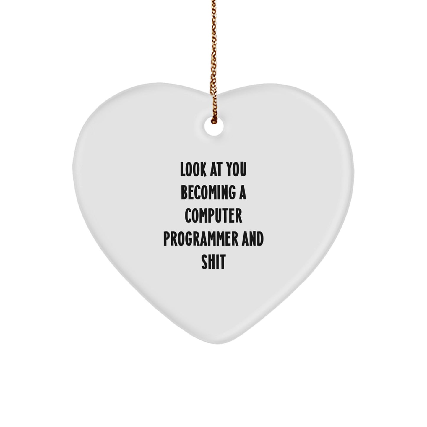 Funny Computer Programmer Gifts from Friends, Heart Ornament for Men, 'Look At You Becoming A Computer Programmer And Shit' Christmas Unique Gifts for Him - Image 1