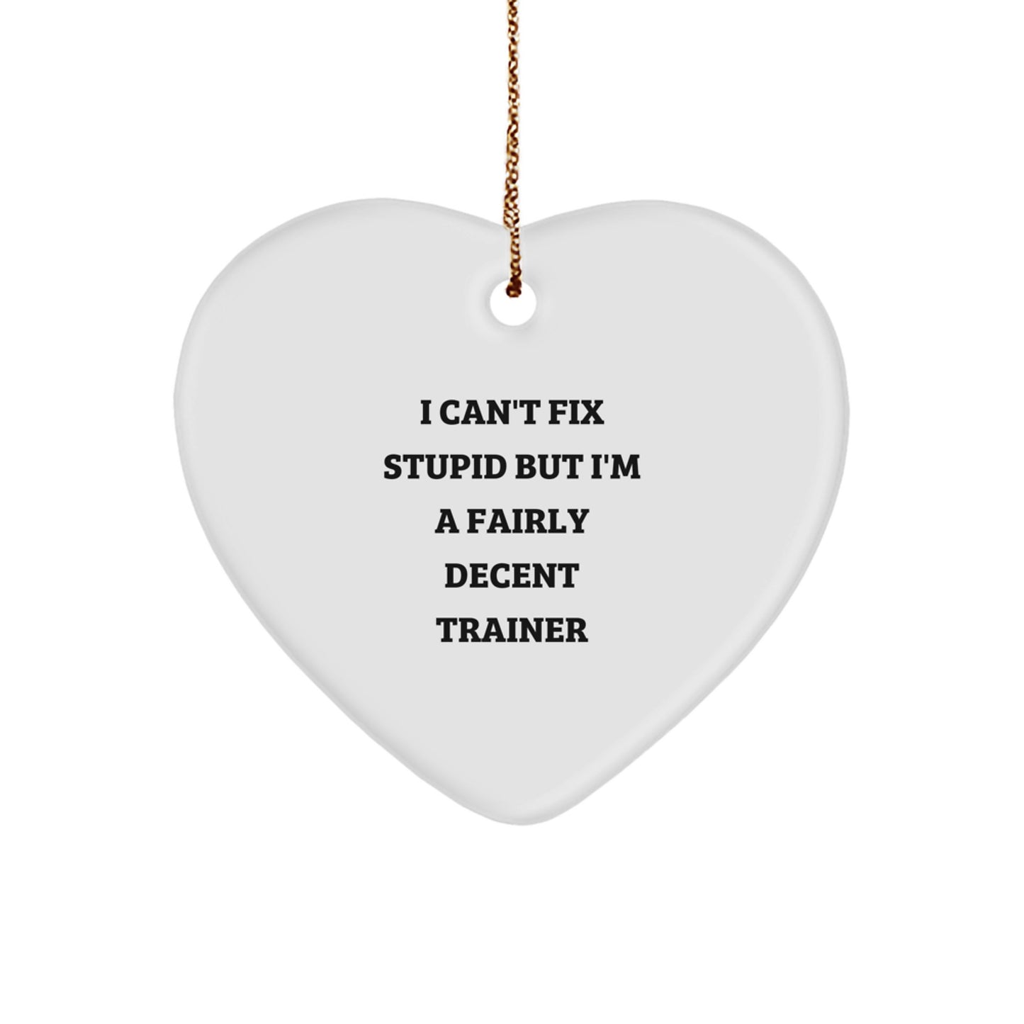 Funny Trainer Christmas Unique Gifts from Friends, Trainer Heart Ornament with Quote 'I Can't Fix Stupid, But I'm A Fairly Decent Trainer' for Men, Women, Family - Image 1
