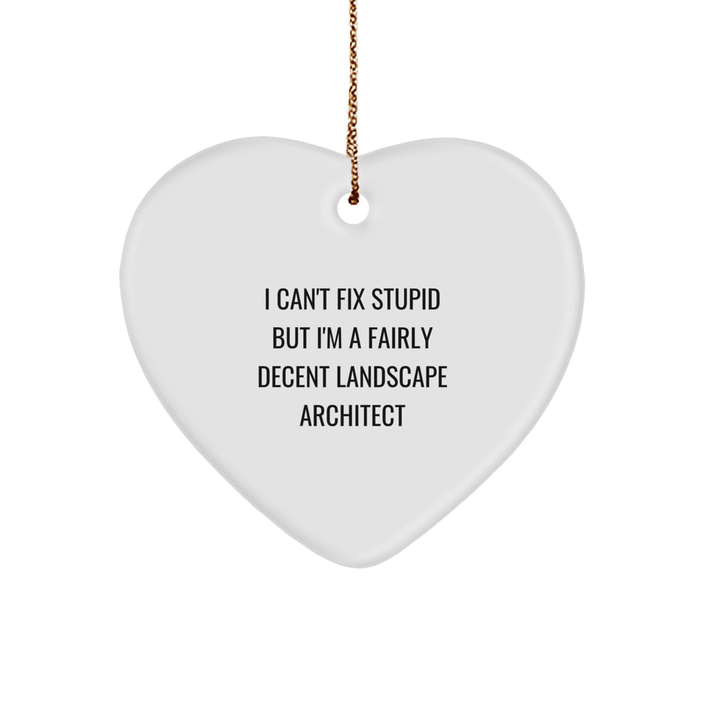 Funny Landscape Architect Gifts for Men - Heart Ornament with I Can't Fix Stupid Quote, Gifts from Friends to Coworkers - Image 1