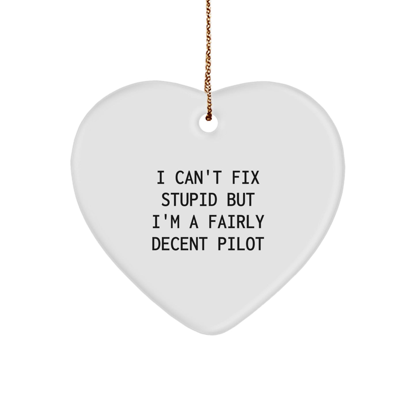 Funny Pilot Gifts - Heart Ornament with 'I Can't Fix Stupid But I'm A Fairly Decent Pilot' Quote, Perfect for Christmas, From Men to Women, Coworkers, Family, Friends - Image 1