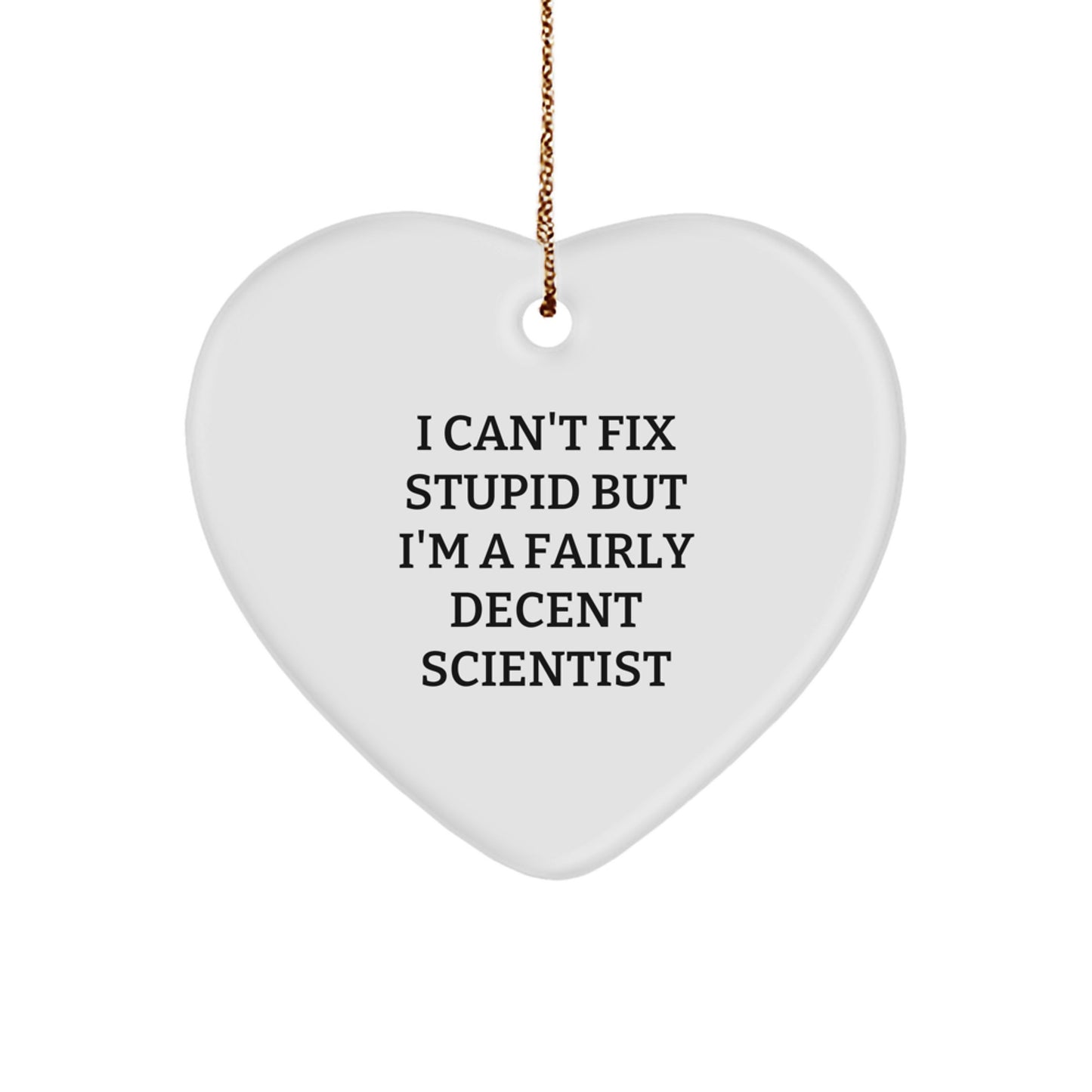 Funny Scientist Heart Ornament, Gifts from Men to Scientist Friends, I Can't Fix Stupid But I'm A Fairly Decent Scientist, Christmas Unique Gifts for Scientist - Image 1