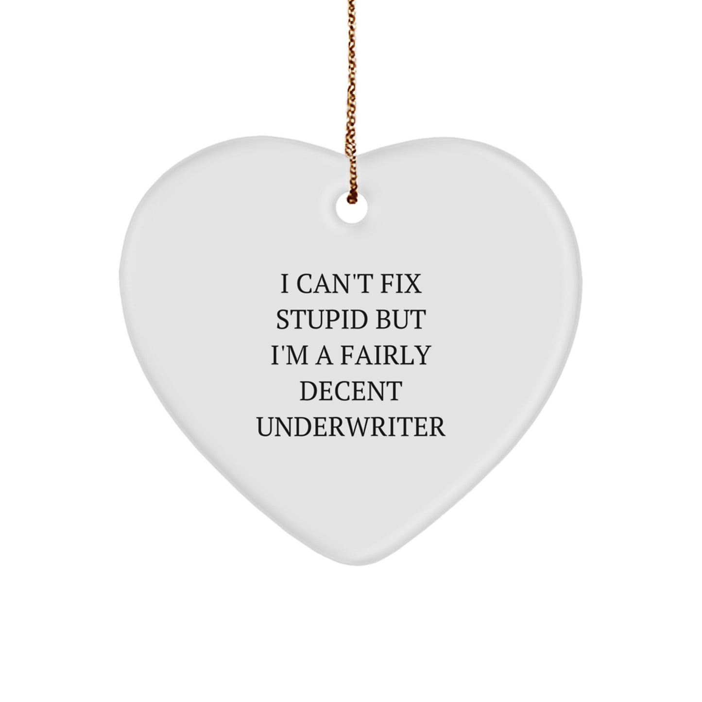 Underwriter Heart Ornament for Him Christmas Unique Gift I Can't Fix Stupid - Image 1