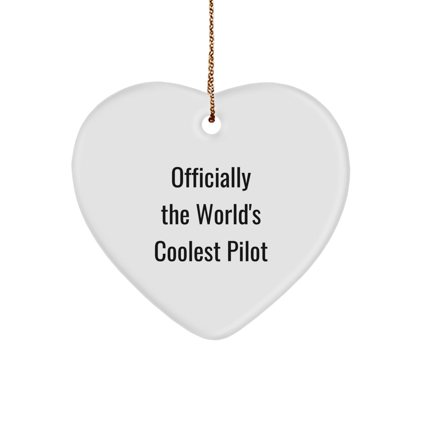 Funny Pilot Gifts from Friends - Heart Ornament for Christmas, 'Officially The World's Coolest Pilot' Quote, Unique Gifts for Pilot Men, Pilot Women, or Coworkers - Image 1