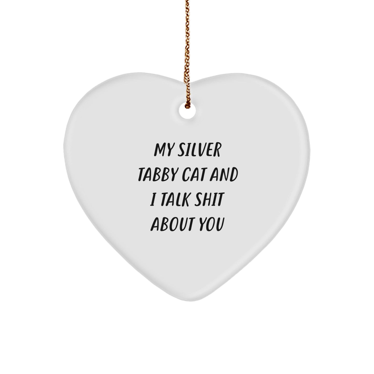 Funny Silver Tabby Cat Heart Ornament Gifts from Friends to Family for Christmas Unique - Image 1