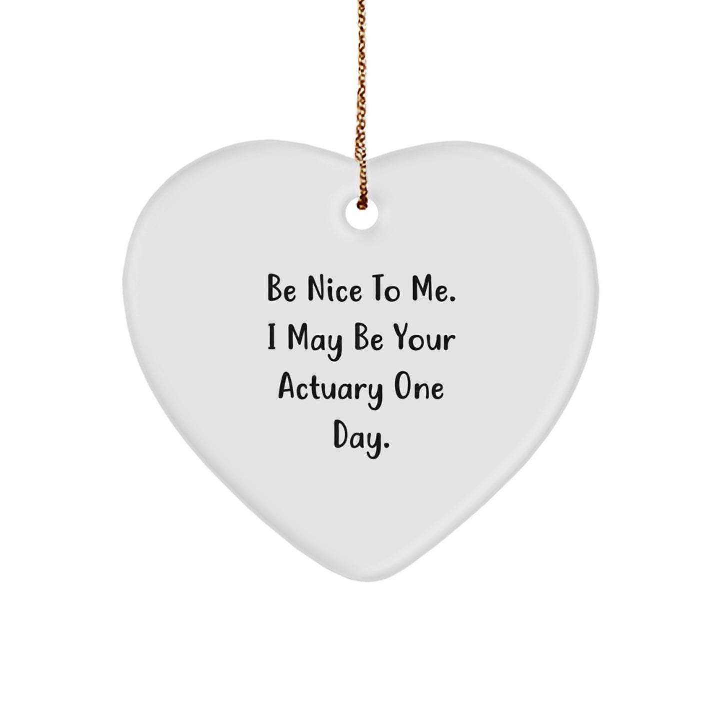 Funny Actuary Gifts for Friends and Family - 'Be Nice To Me. I May Be Your Actuary One Day.' Heart Ornament, Christmas Unique Presents - Image 1