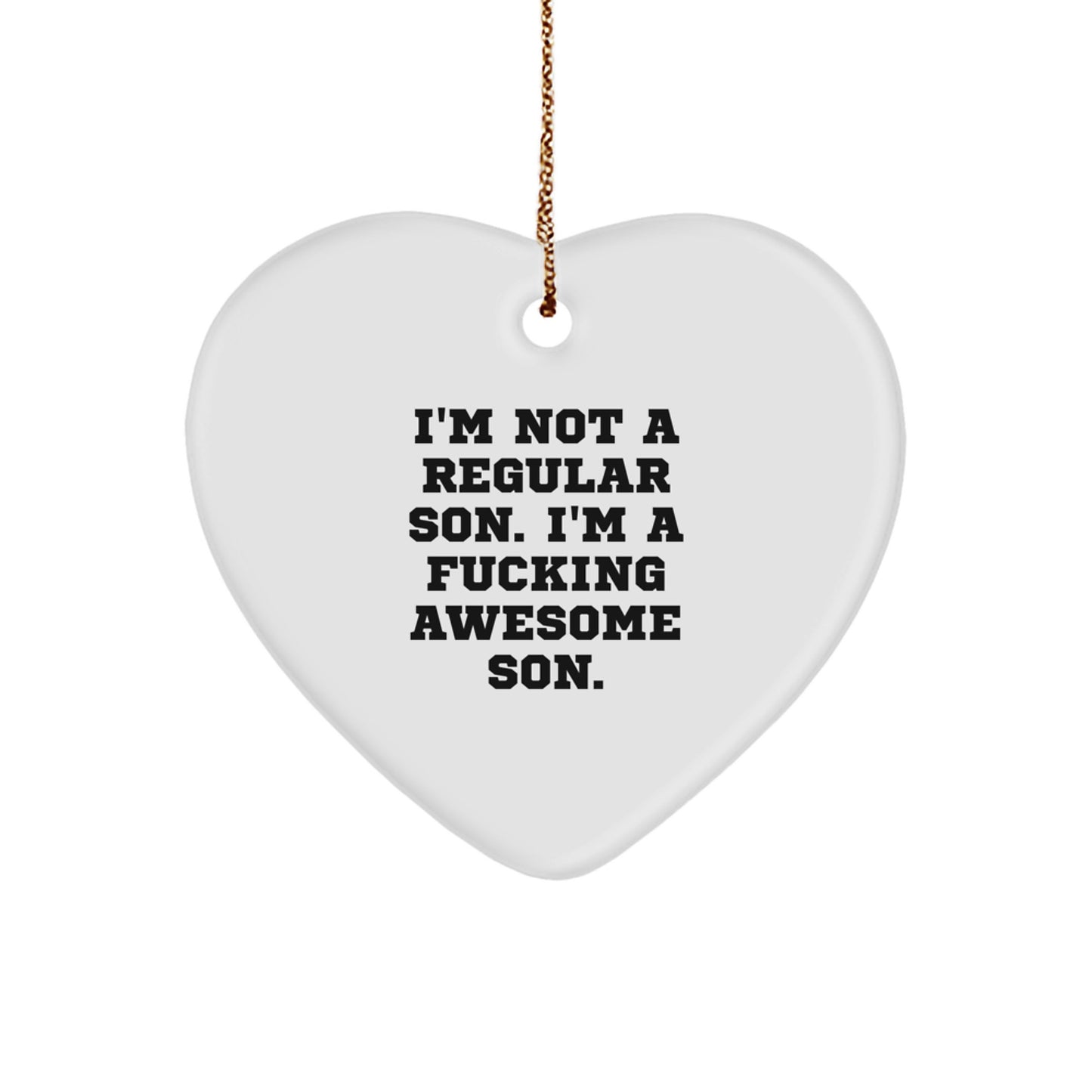 Funny Son Gifts from Mom to My Awesome Son Heart Ornament with Gold Cord for Christmas Unique Gifts - Image 1