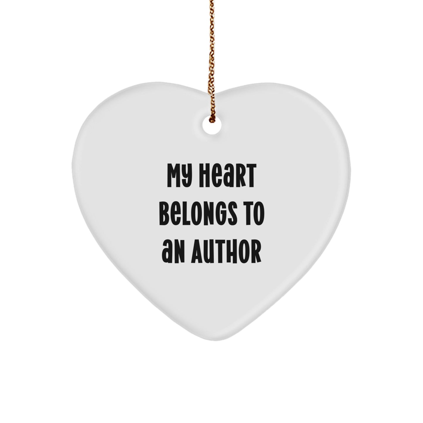 Author Lover Gifts from Friends, Unique Heart Ornament for Author, My Heart Belongs To An Author Christmas Unique Gifts - Image 1