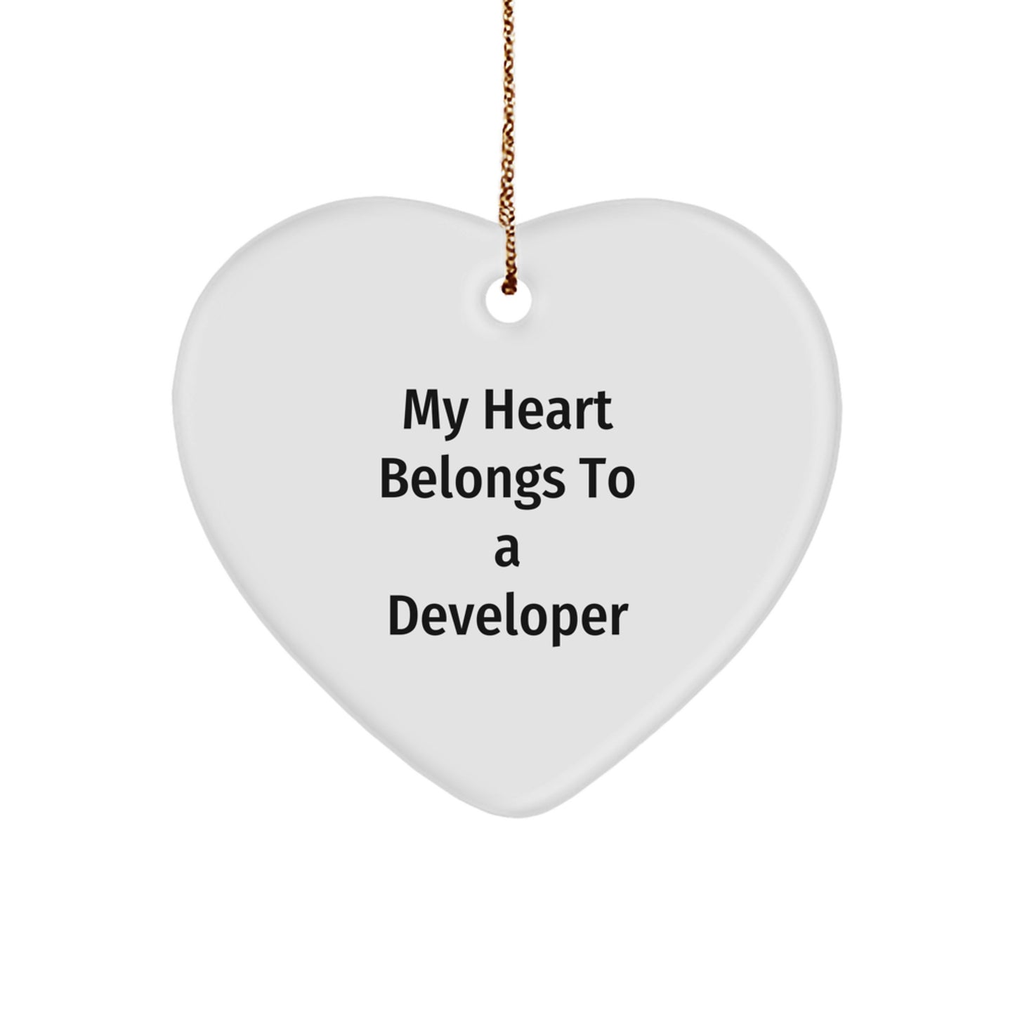 Funny Developer Gifts for Him - 'My Heart Belongs To A Developer' Heart Ornament, White, Christmas Unique Gifts from Men - Image 1